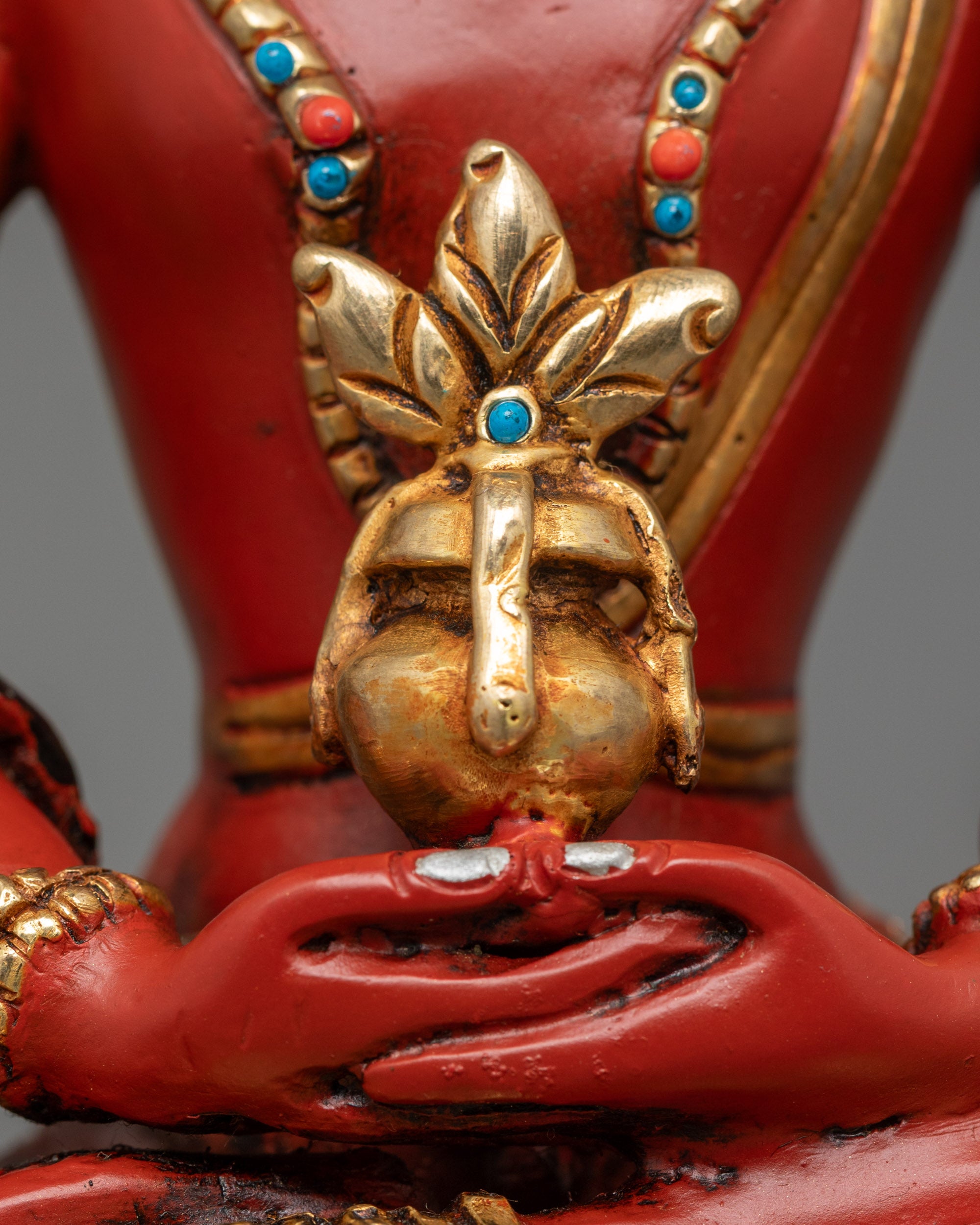 Red Hued Amitayus Statue | Handmade Nepalese Buddha for Altar