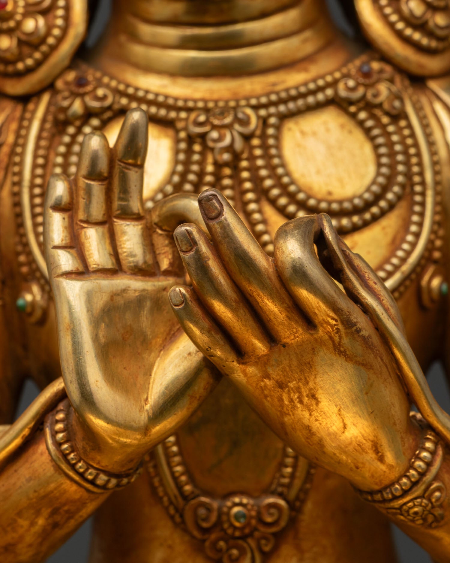 Buddhist Manjushri Statue | Fully Gold Fire-Gilded Copper Sculpture