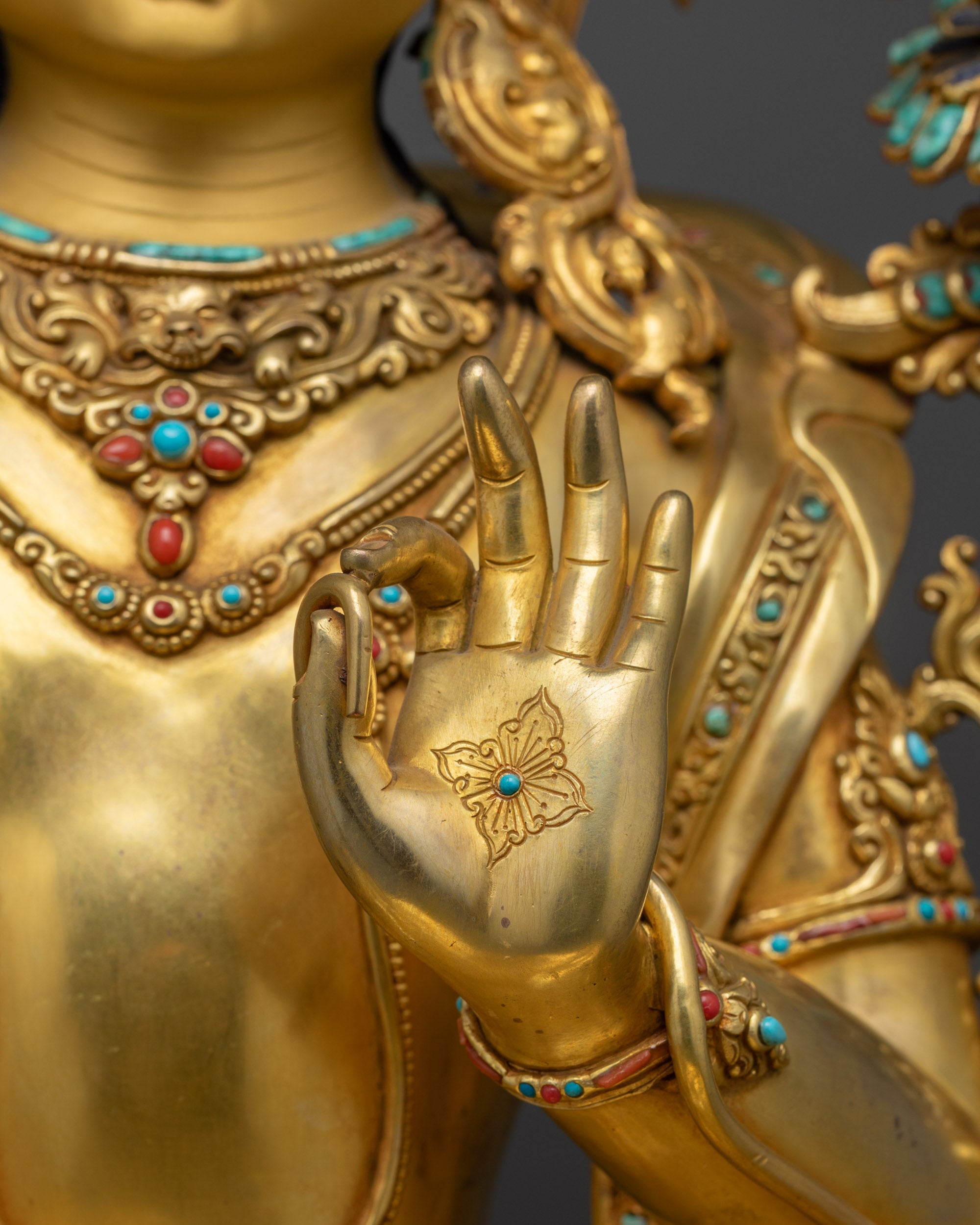 Buddhist Manjushri Statue | Gold-Gilded Bodhisattva of Knowledge Idol