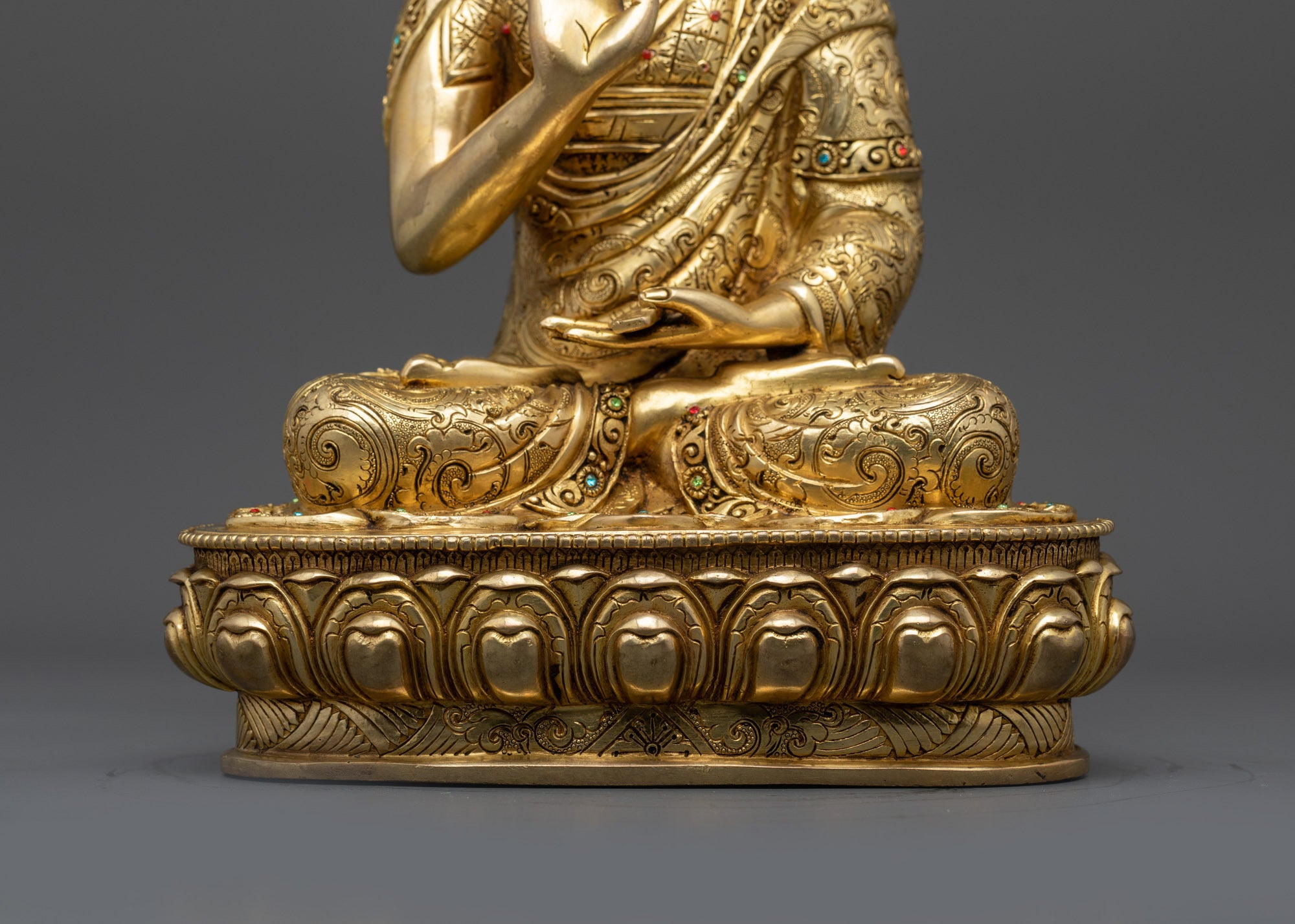 Lama Je Tsongkhapa Set Statue | 24K Gold-Gilded Gelug Master Trio