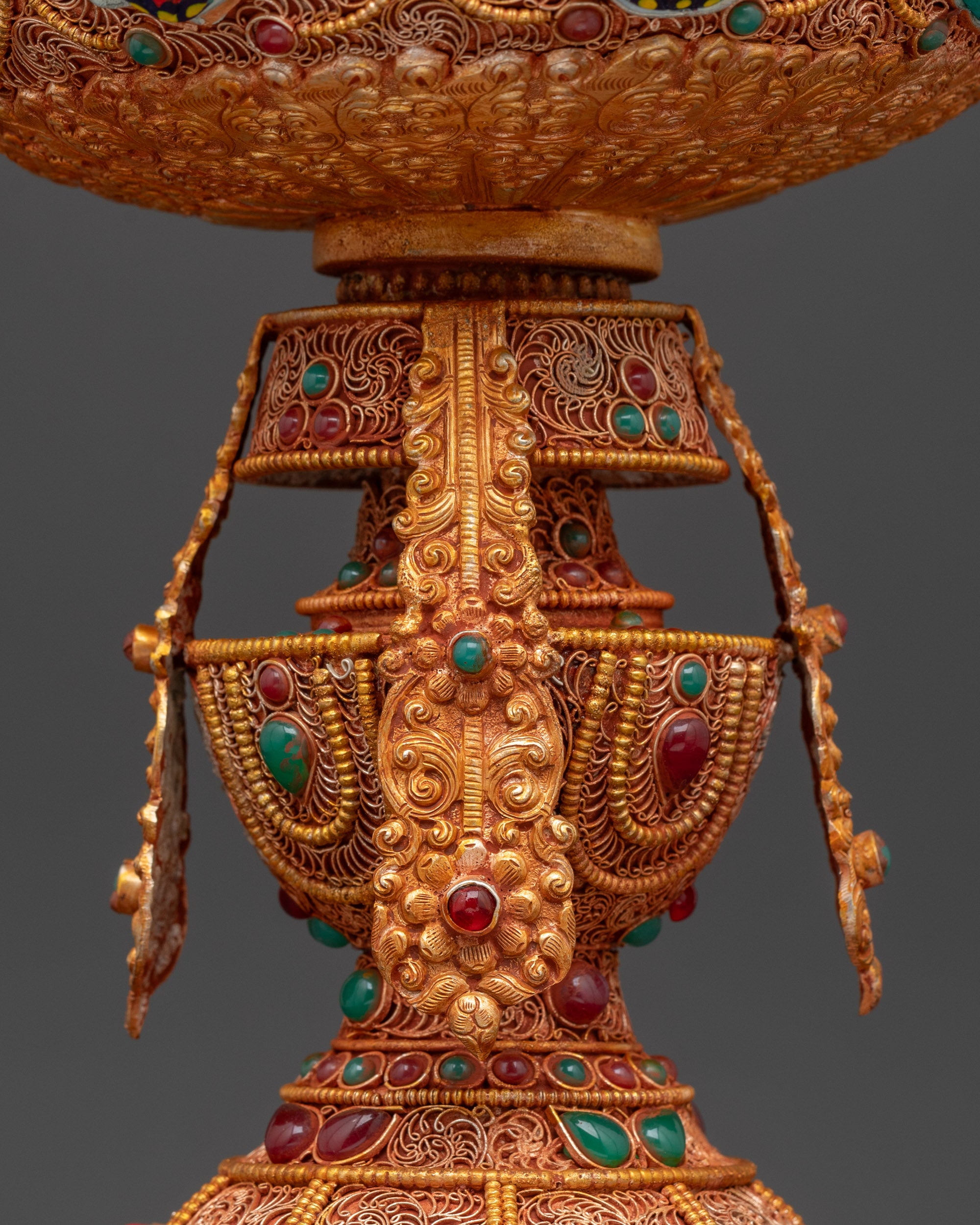 Copper Butter Lamp with Kalash Base | Himalayan Ritual Item Artwork