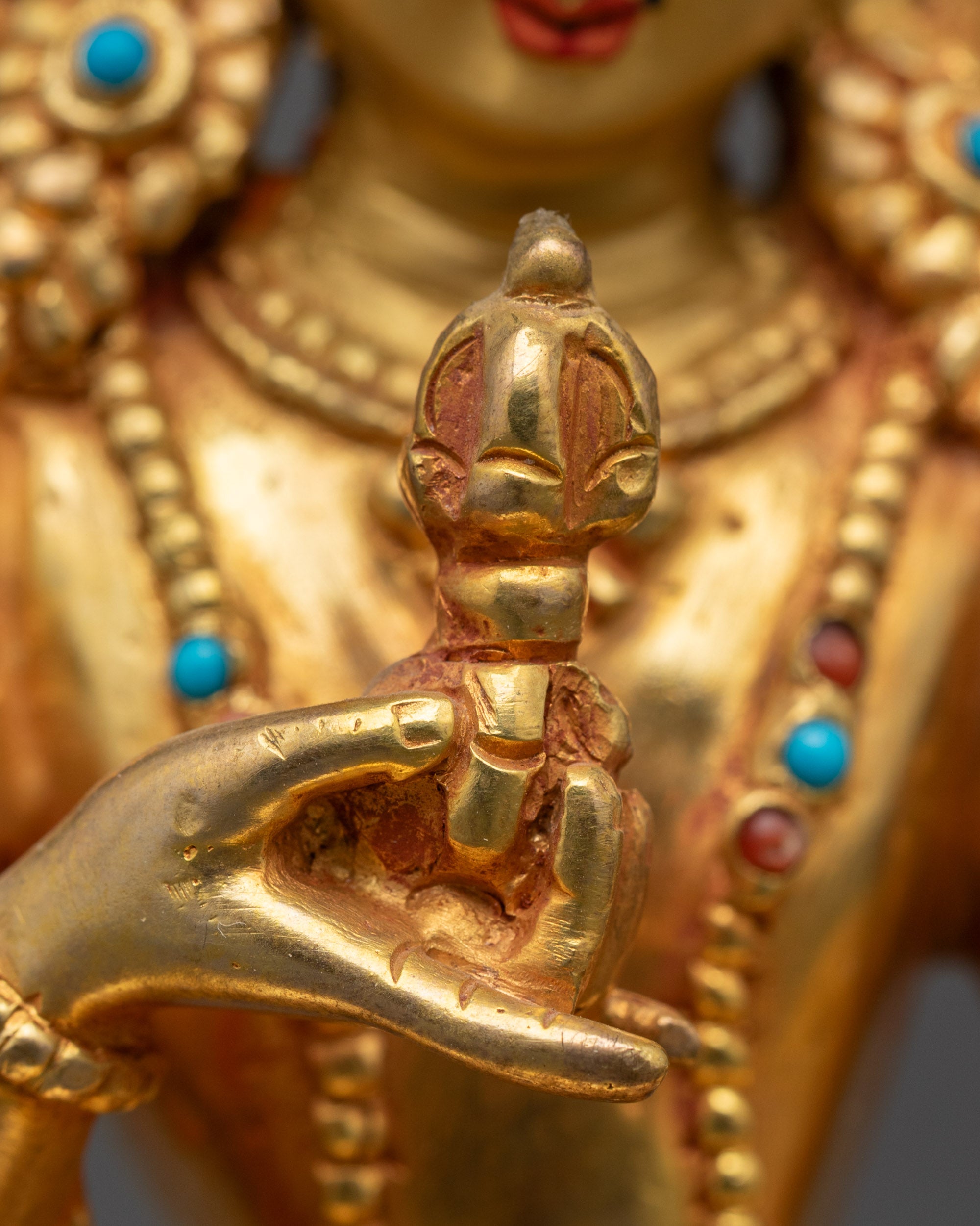 Tibetan Dorje Sempa Sculpture | 24K Gold-Gilded Copper Altar Figurine