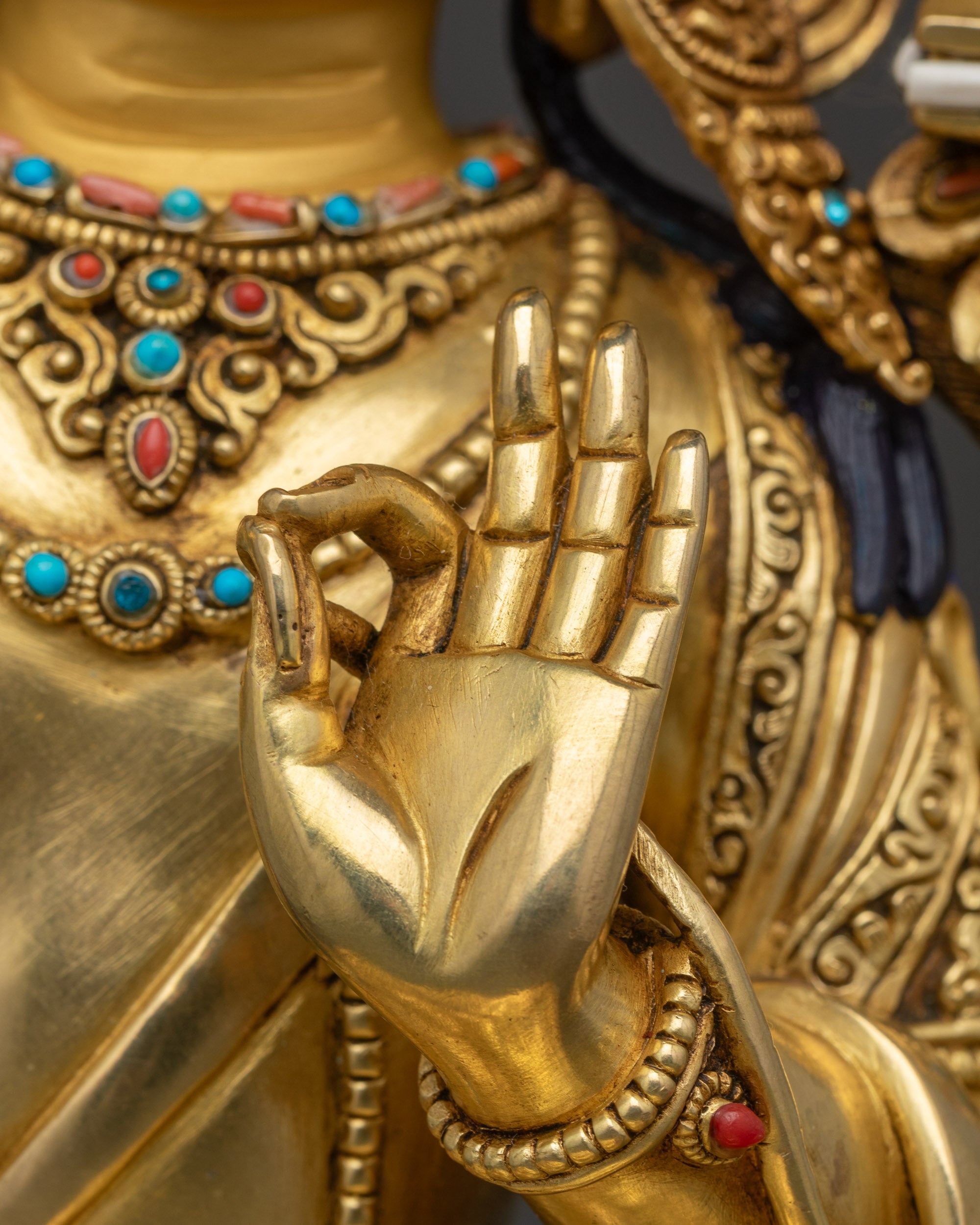 Premium Manjushri Statue | Handmade Gold Fire-Gilded Copper Sculpture