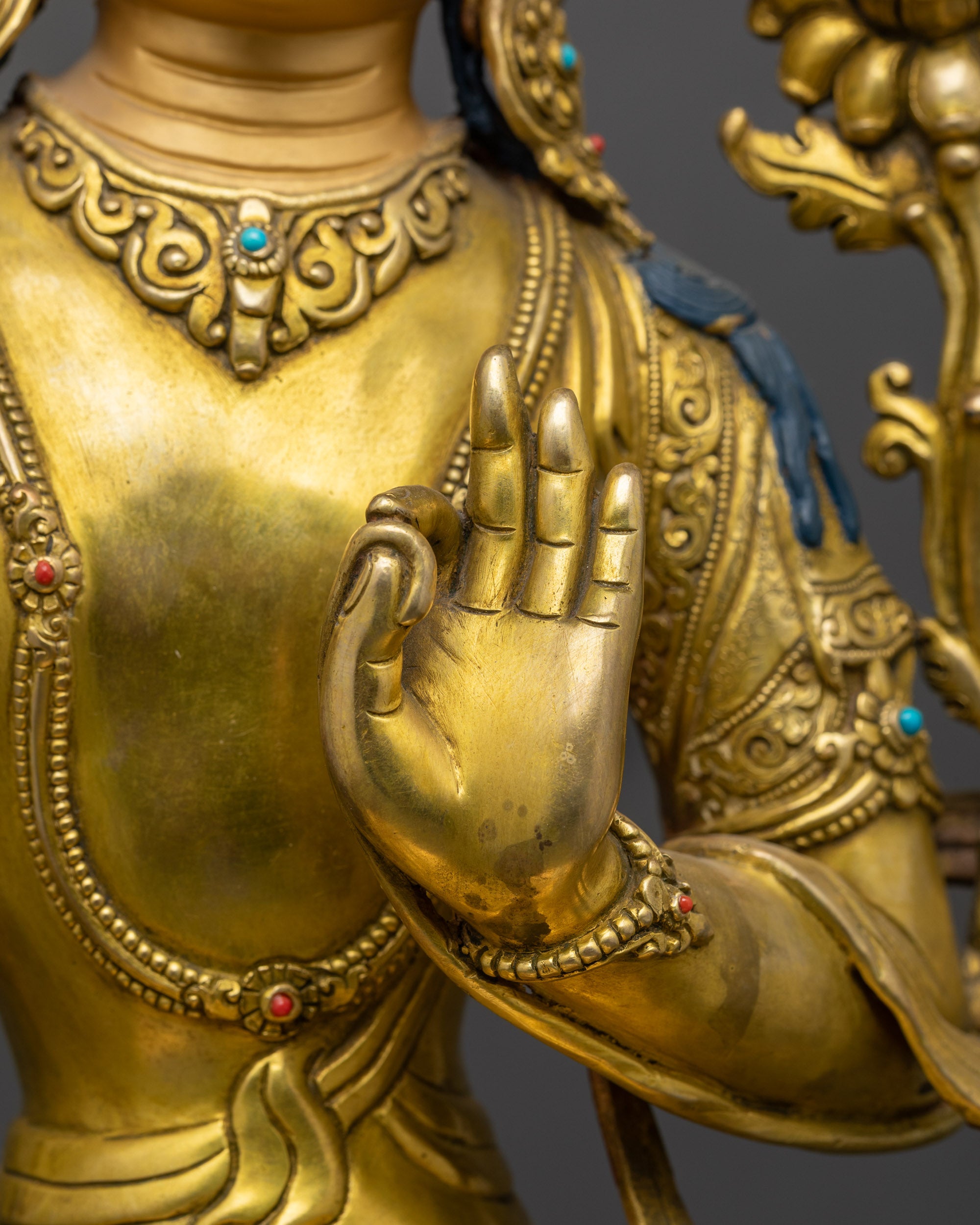 Bodhisattva of Wisdom Manjushri Statue | 24K Fire Gold-Gilded Sculpture