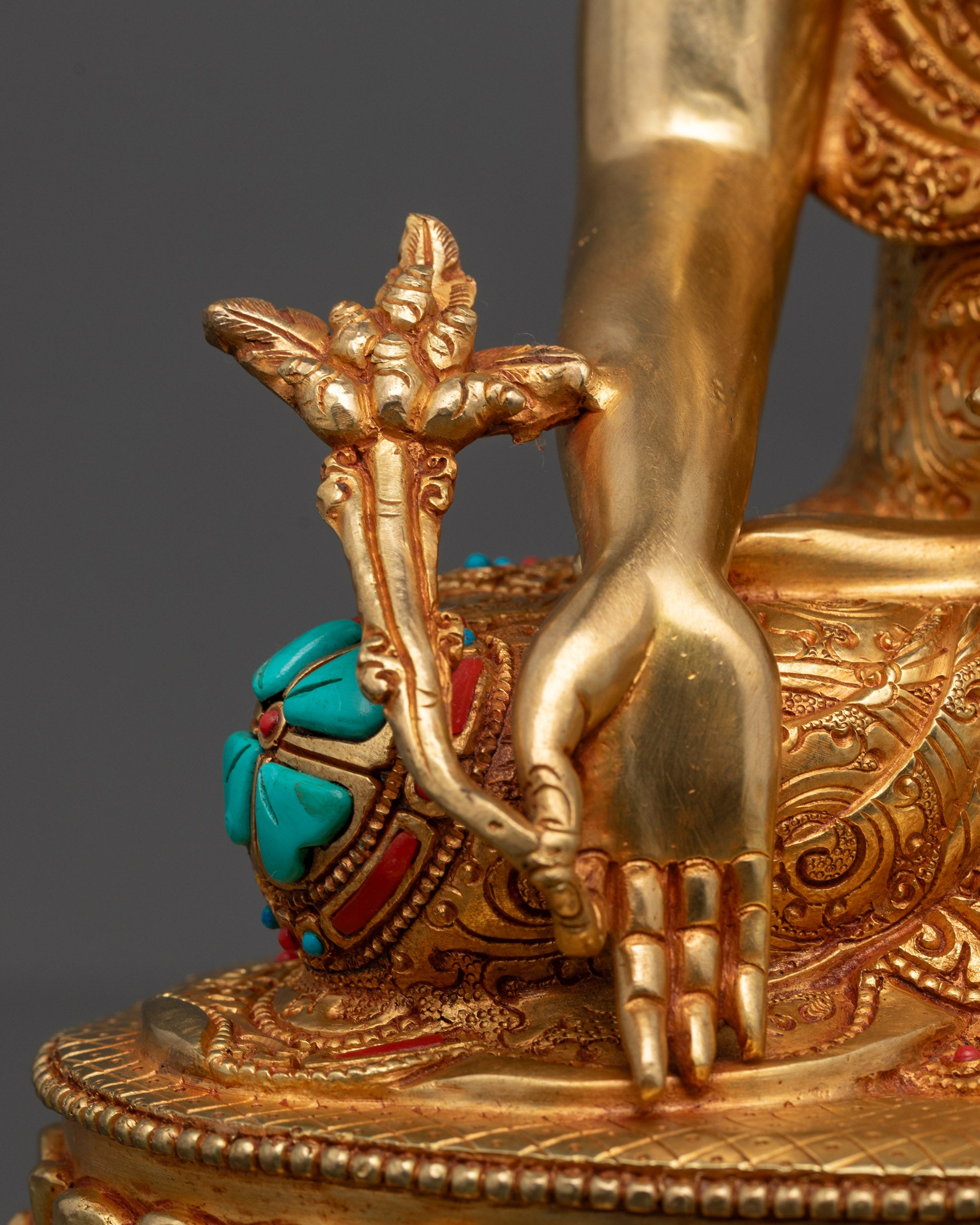24k Fire Gold Gilded Medicine Buddha (Vaidurya Prabha Raja) statue