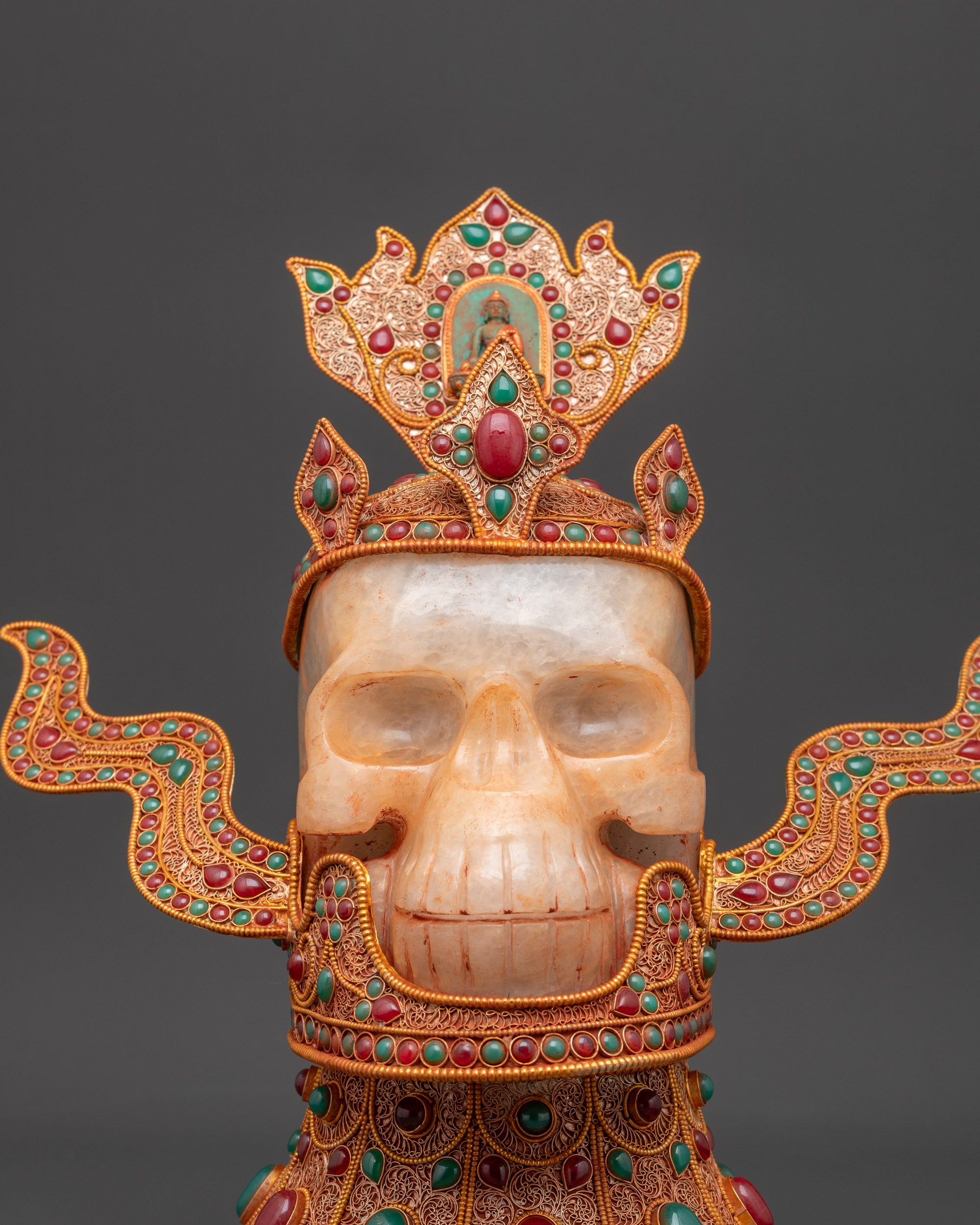 Jeweled Skull Head | Handmade Decor Himalayan Ritual Art Nepal