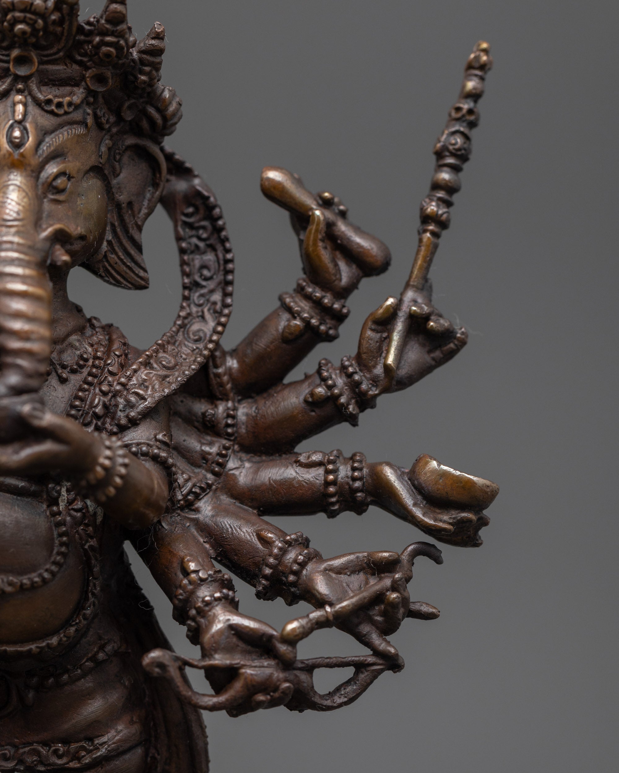 12 Armed Oxidized Ganesha Statue | Artistic Elephant God Idol for Home
