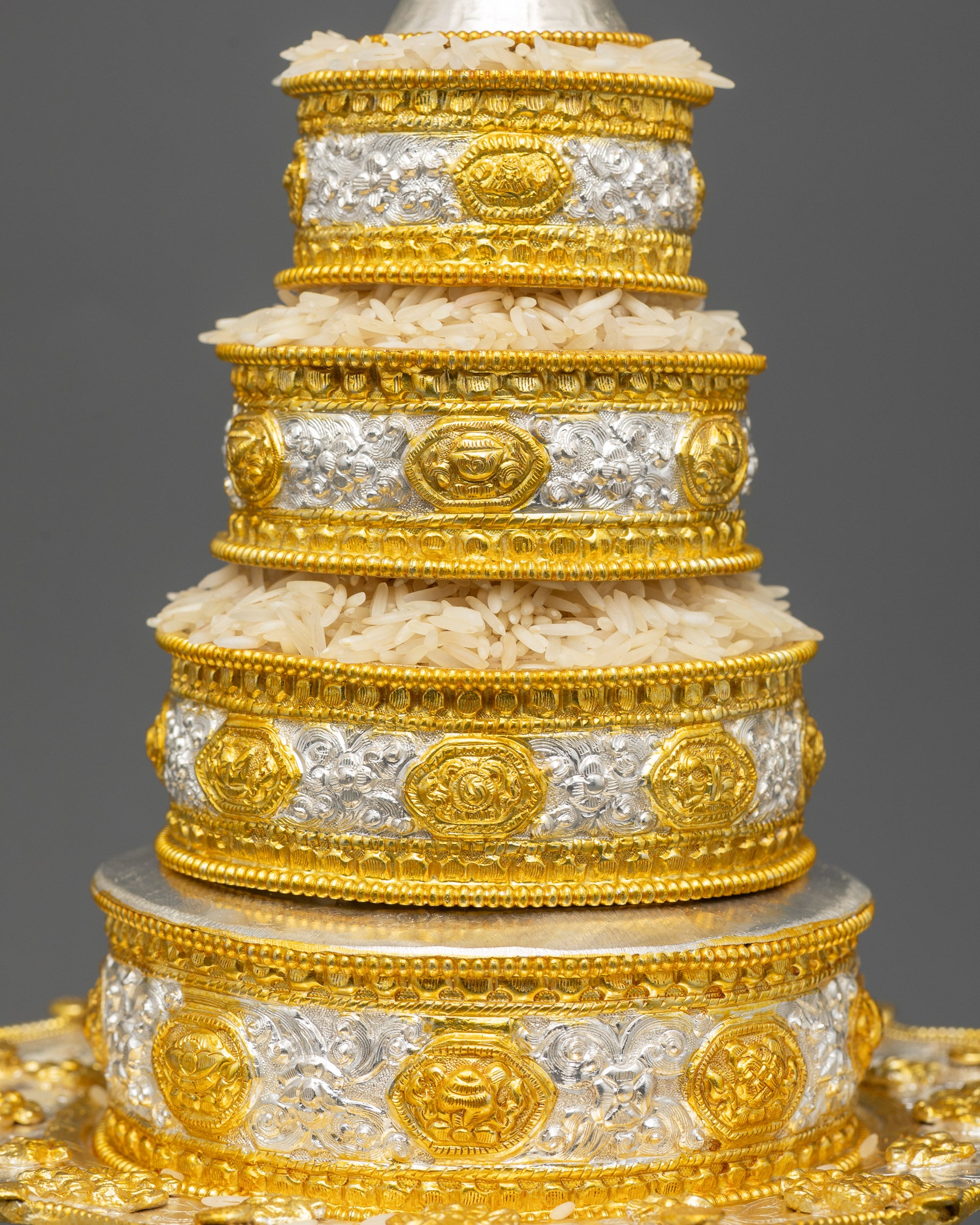 4-inch Tibetan Mandala Set | Offering Set with Silver & Gold Plating