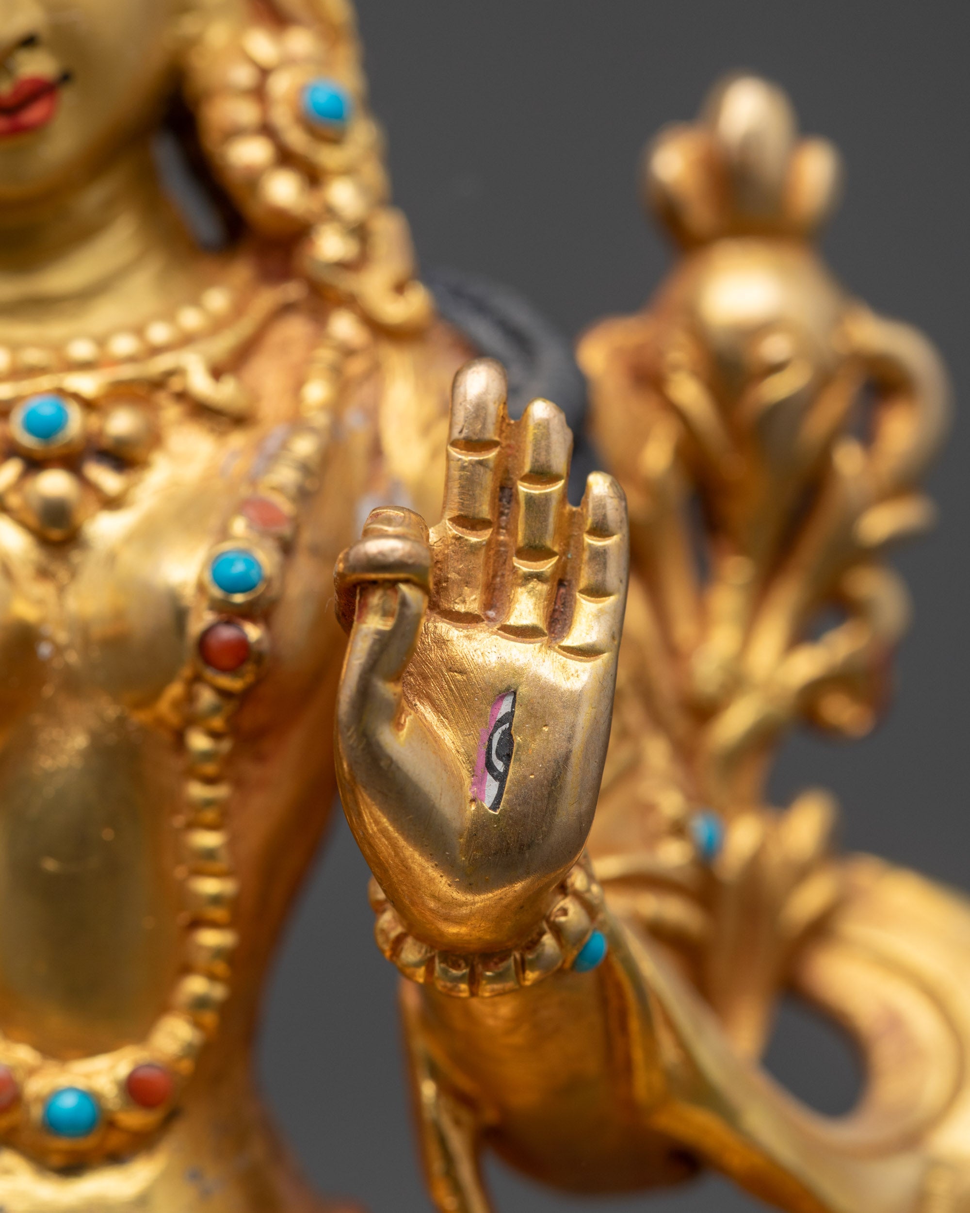 24K Gold-Gilded Face White Tara Statue | Tibetan Meditation Sculpture