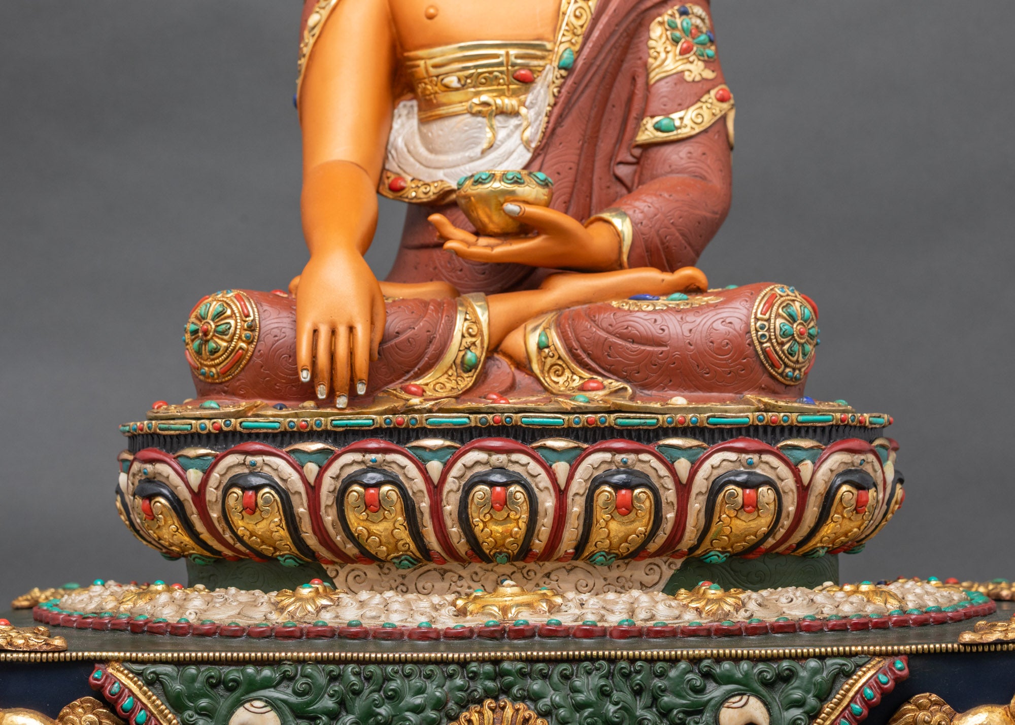 Buddha Statue with Hand-Painted Throne | Monumental Buddhist Sculpture