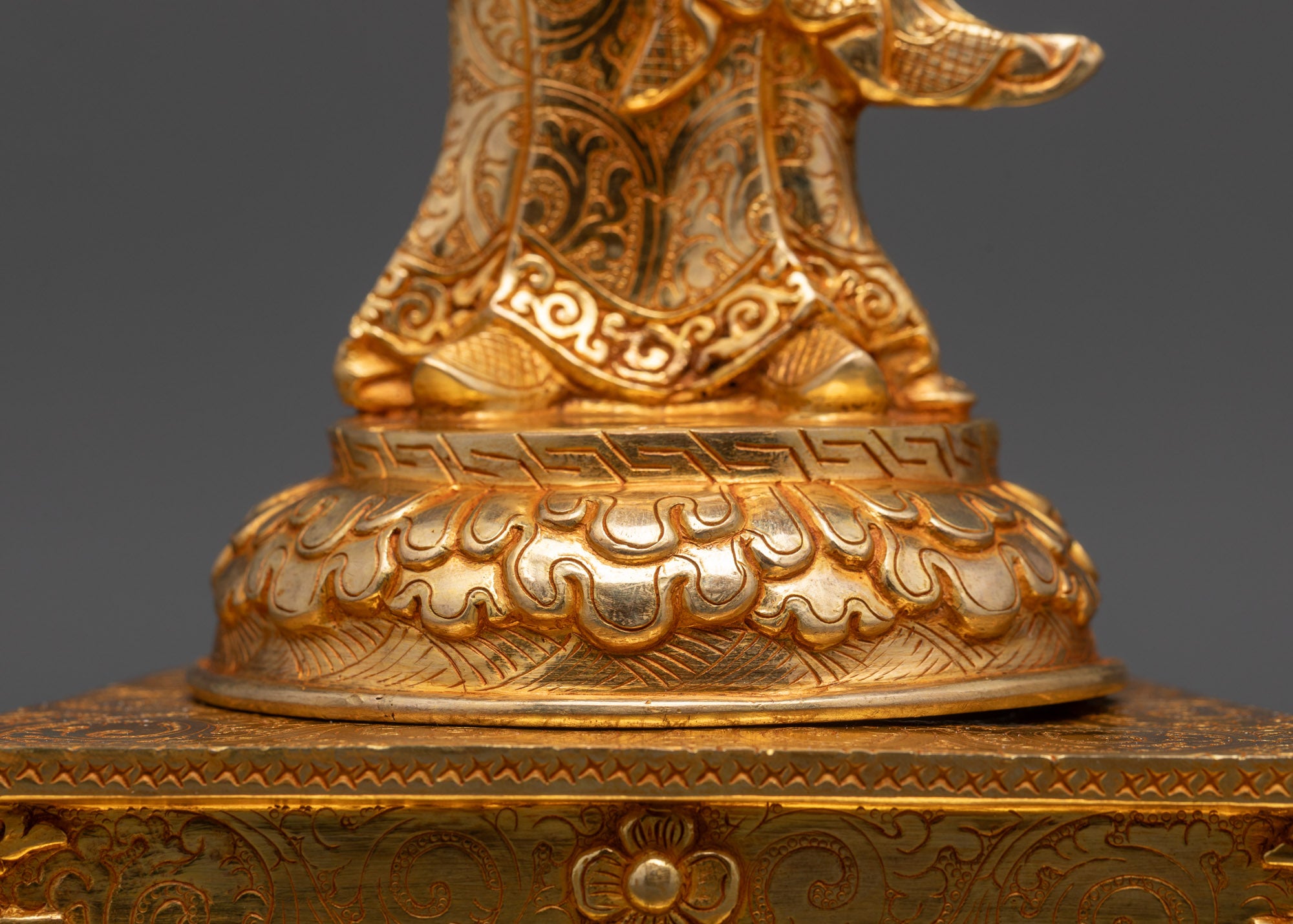 13" Golden Standing Guru Rinpoche Sculpture | Handcrafted Buddhist Idol