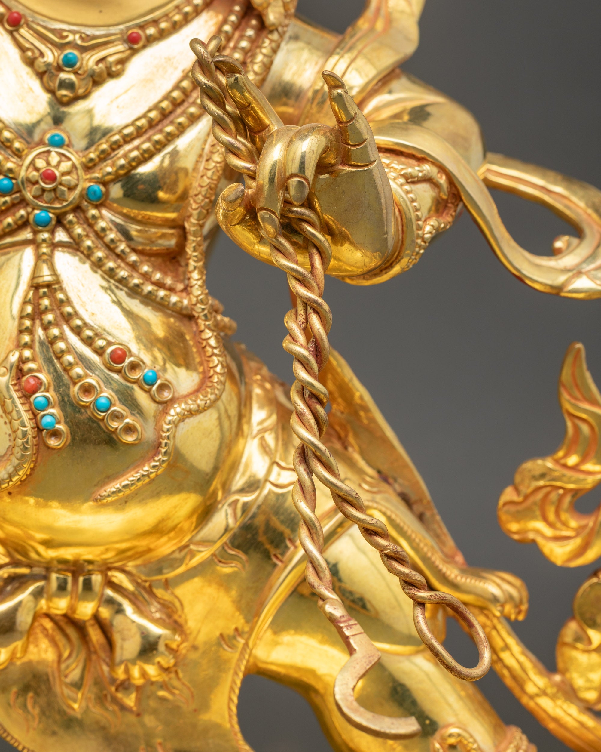 Nepalese Protector Deity Vajrapani Statue in Gold-Gilded Copper