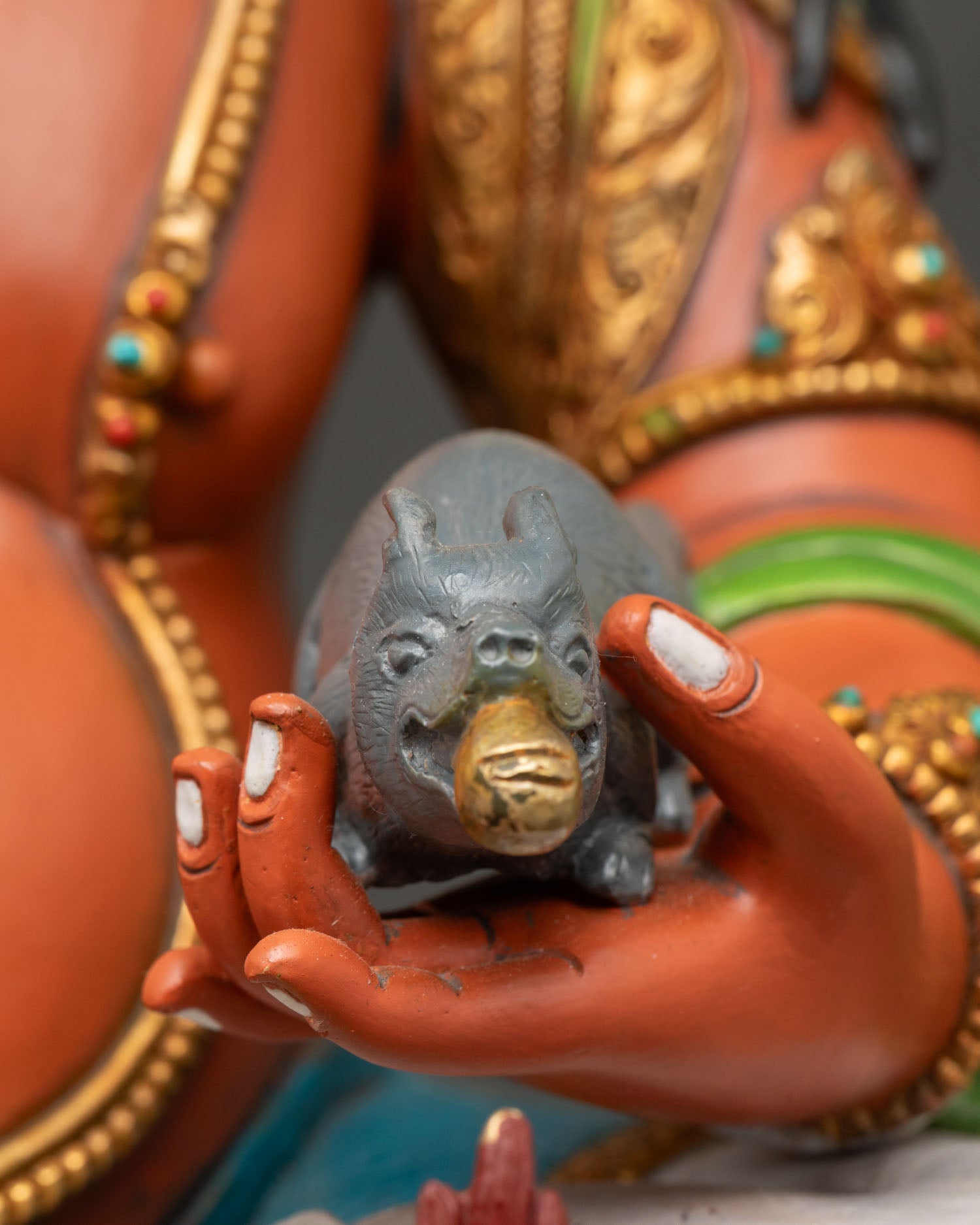 Yellow Dzambhala Copper Statue | Buddhist Guardian of Abundance