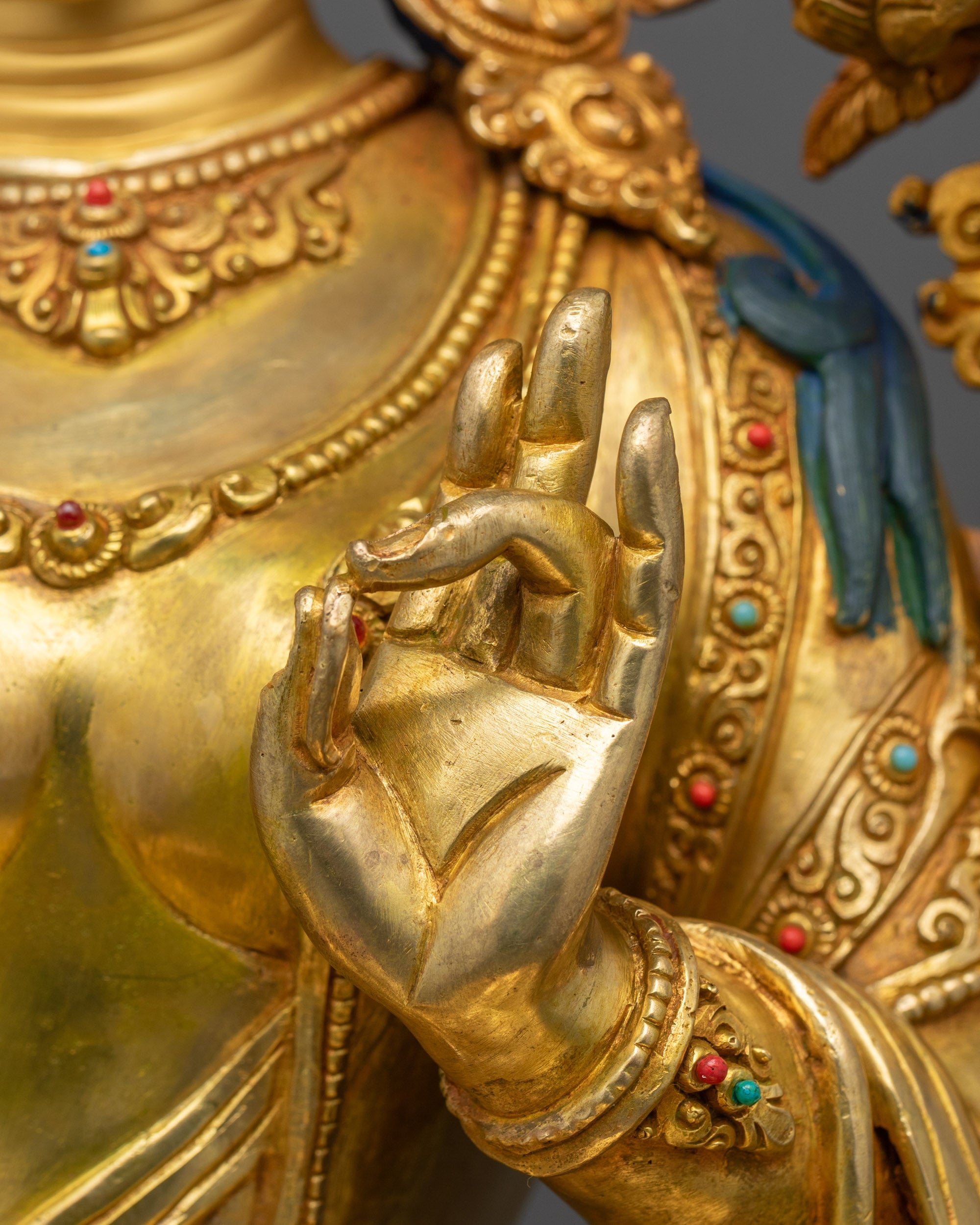 Green Tara Figurine | Lotus-Seated Goddess Sculpture from Nepal