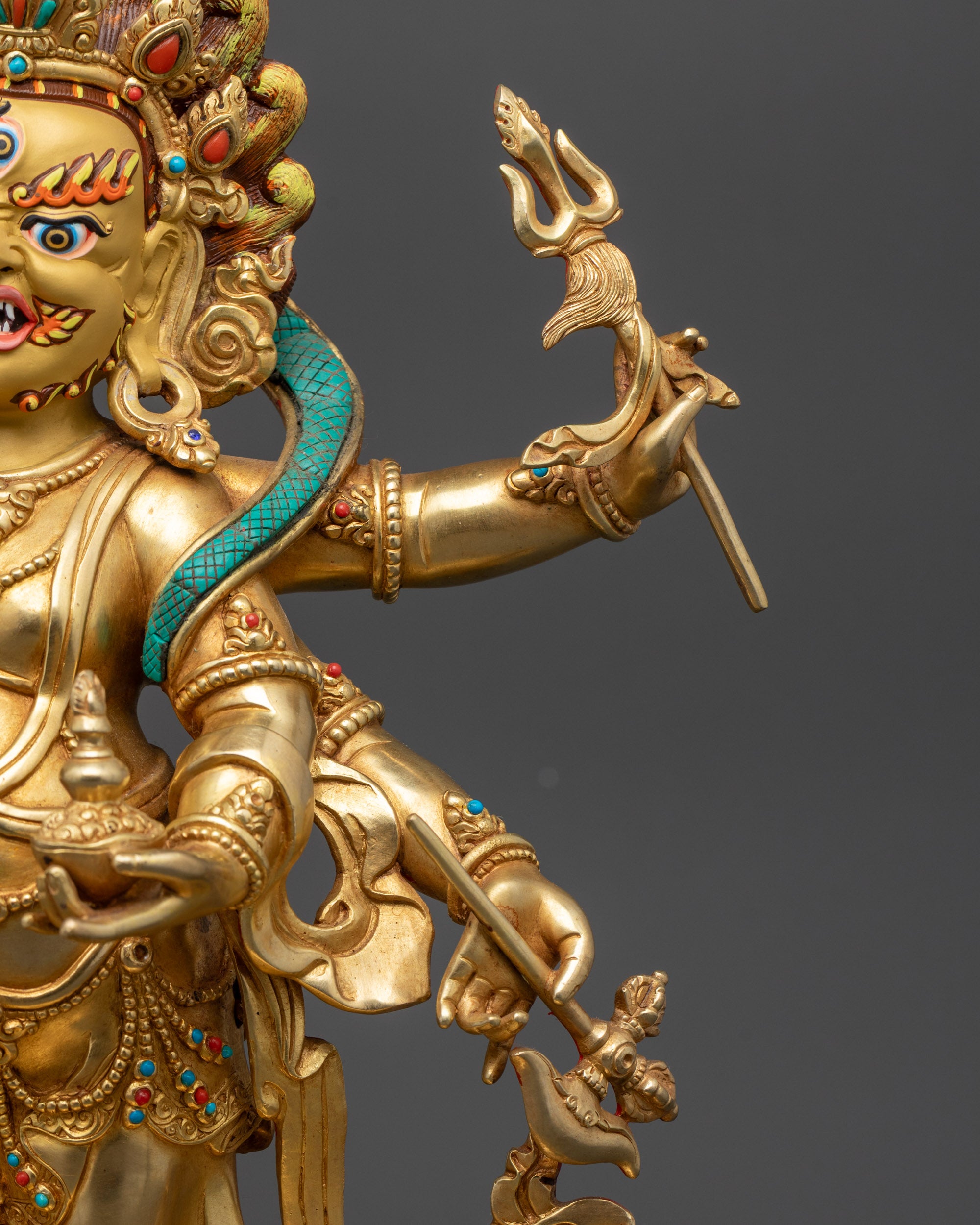 Wrathful White Six-Armed Mahakala Sculpture | Buddhist Guardian Statue
