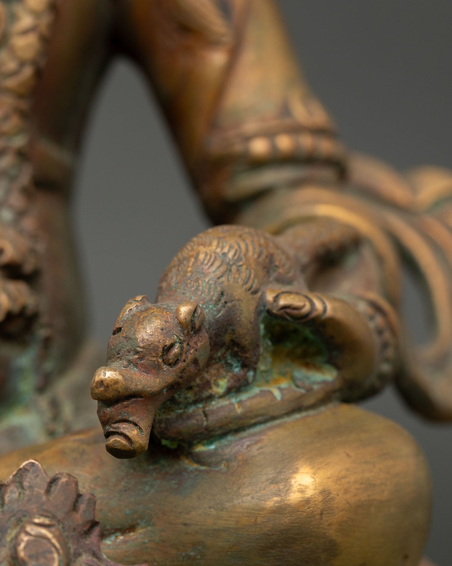 Jambhala Statue | Oxidized Copper Buddhist Wealth Deity Figure