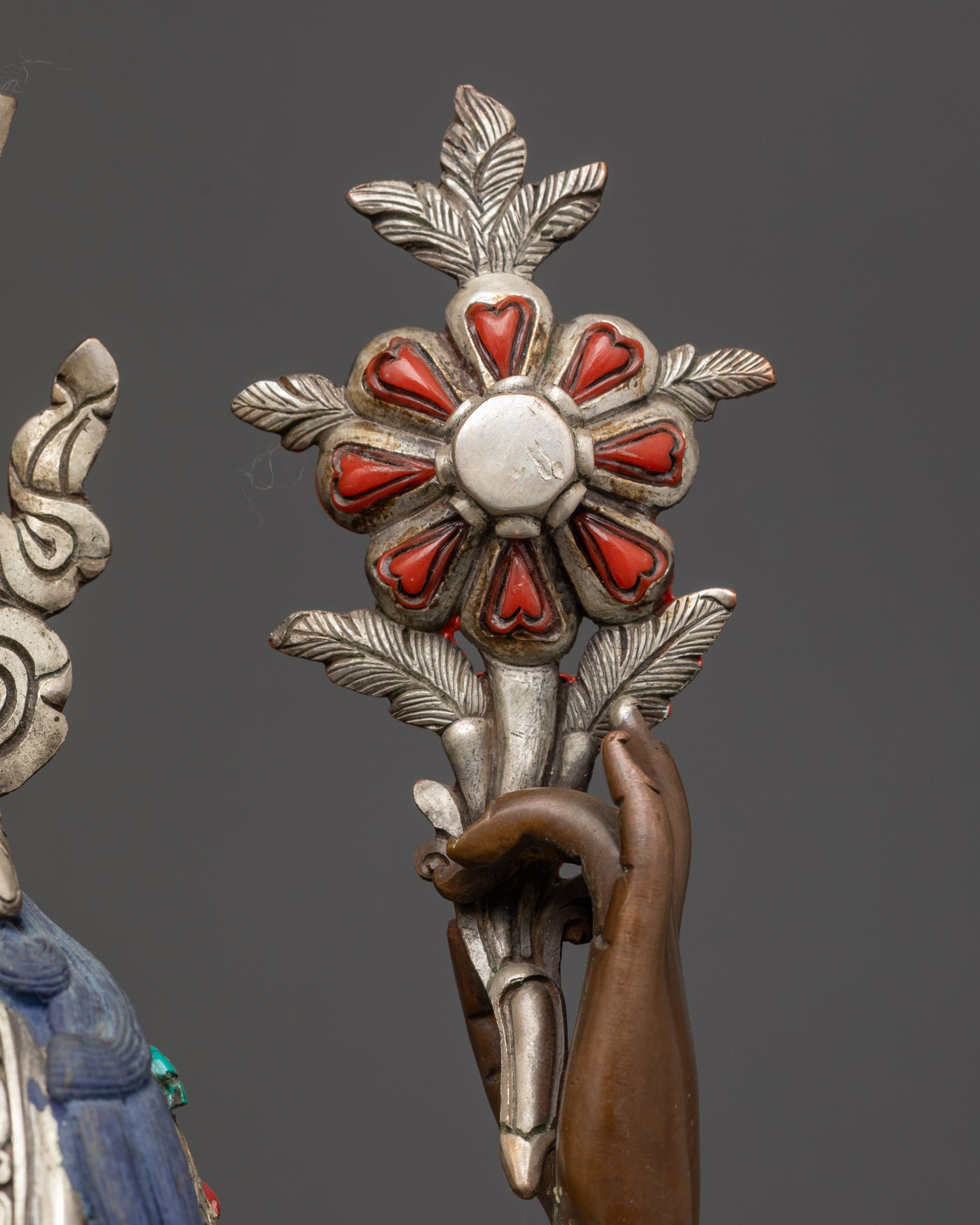 Oxidized Chenrezig Statue | 24K Gold-Gilded Face of Avalokiteshvara