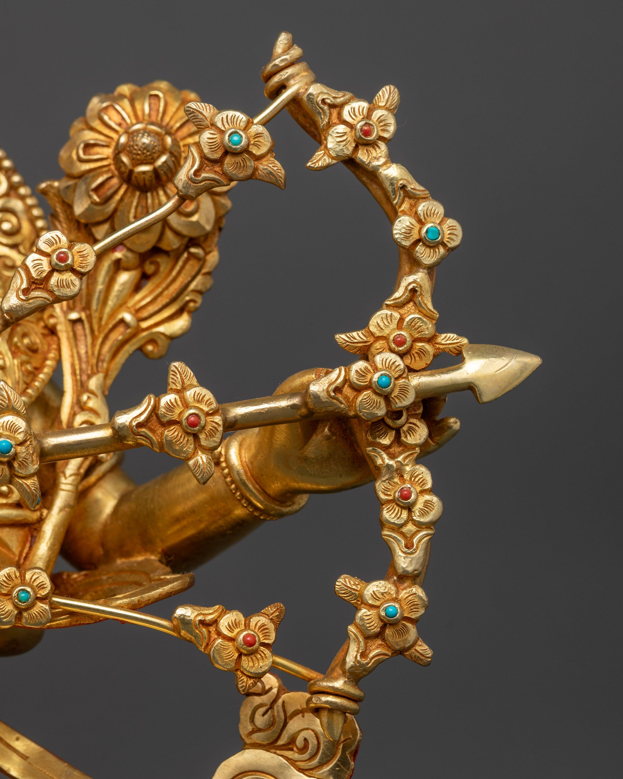 Gold-Gilded Kurukulla Statue | Red Tara Buddhist Goddess of Attraction