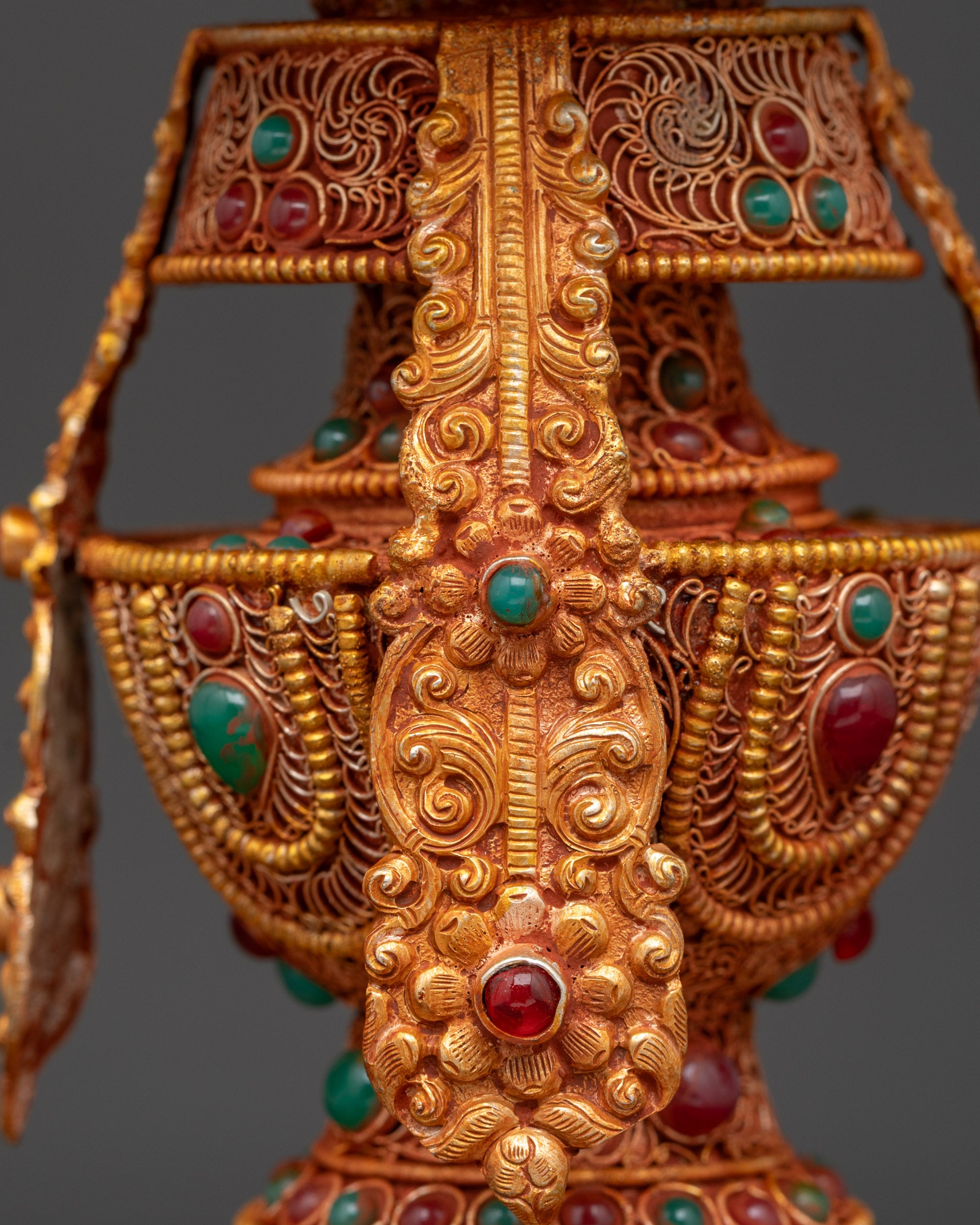 Copper Butter Lamp with Kalash Base | Himalayan Ritual Item Artwork