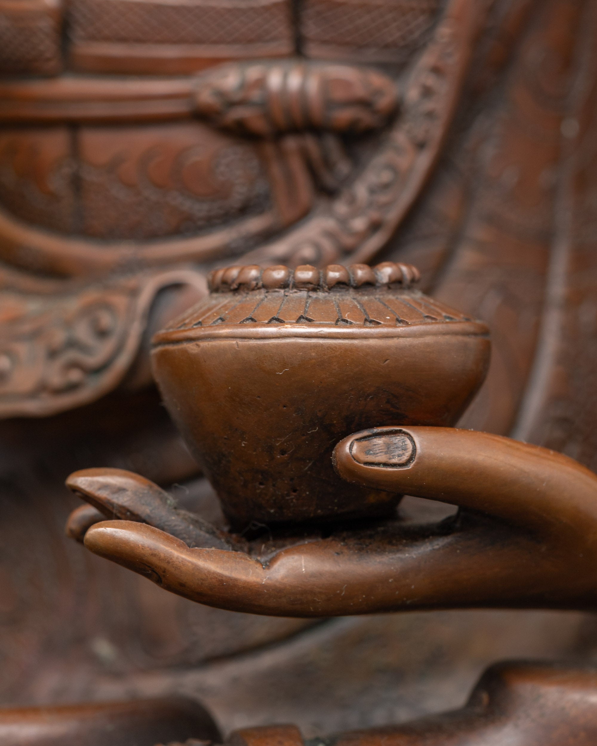 Tibetan Shakyamuni Buddha Statue – Oxidized Copper with Gold Face