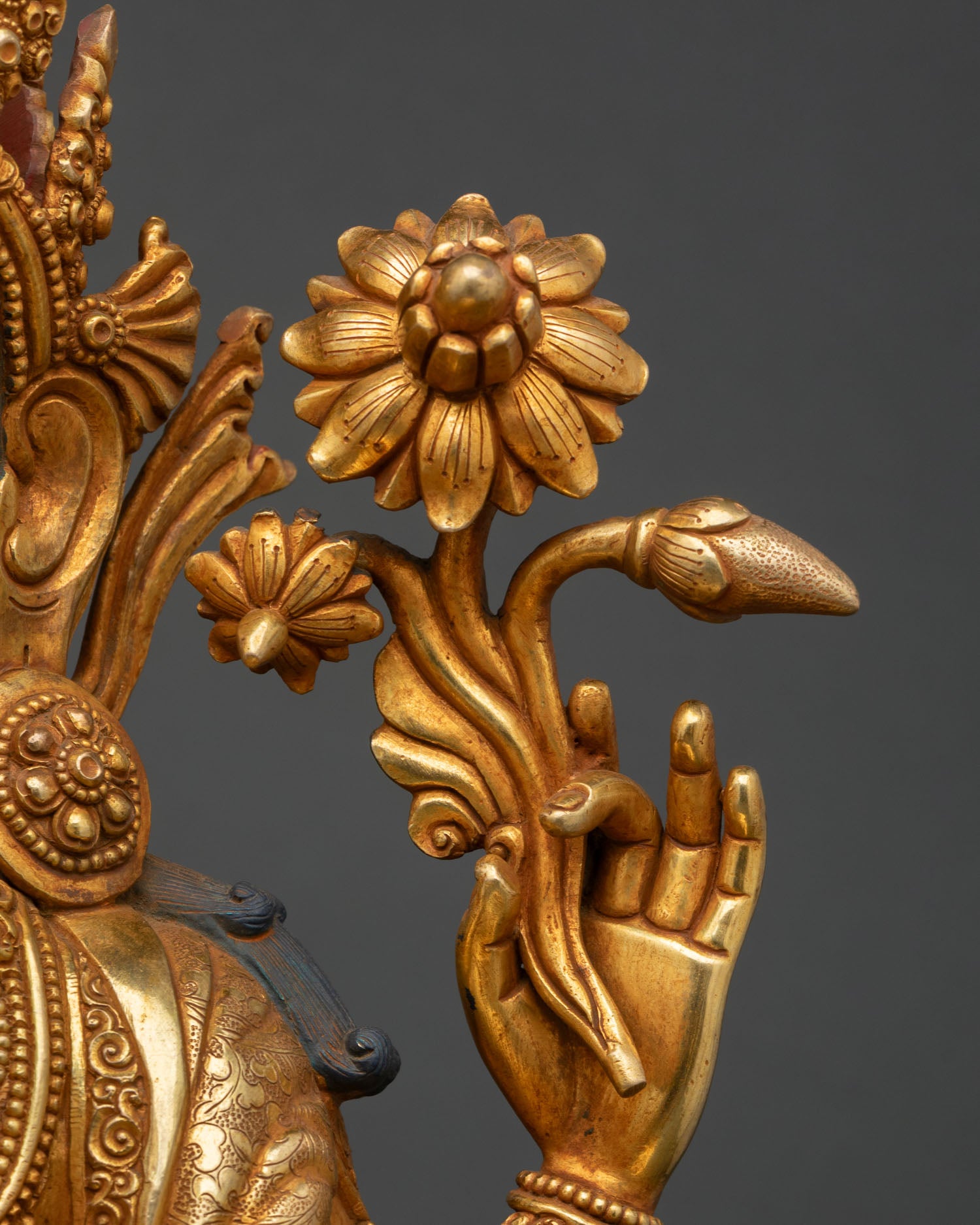 Tibetan Chenrezig Statue | 24K Gold Fire-Gilded Bodhisattva Sculpture