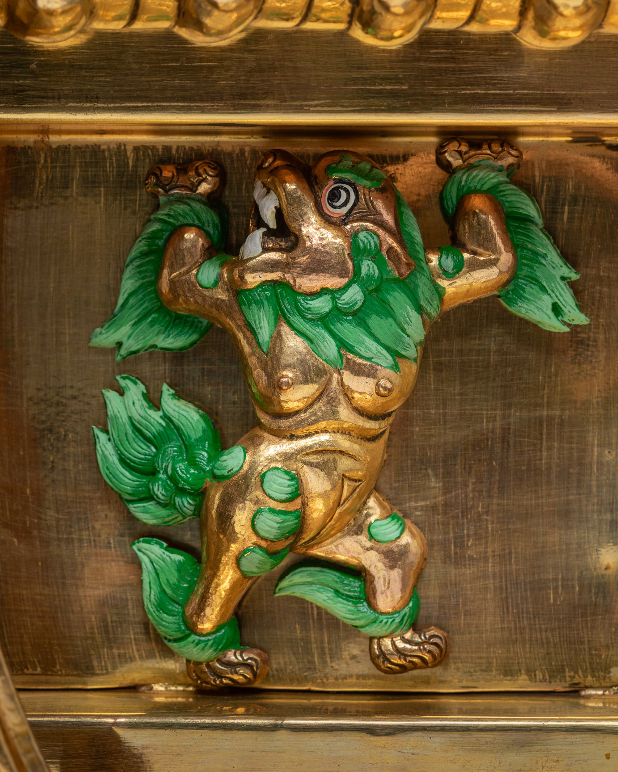 Exclusive Green Tara Statue on Elaborate Throne | Meditation Sculpture