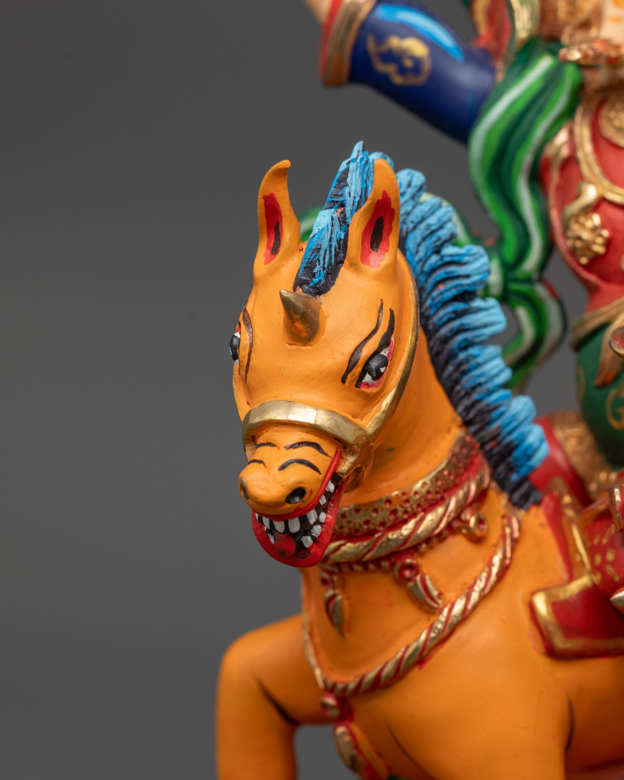 Intricately Carved King Gesar Statue | Copper and Acrylic Artwork