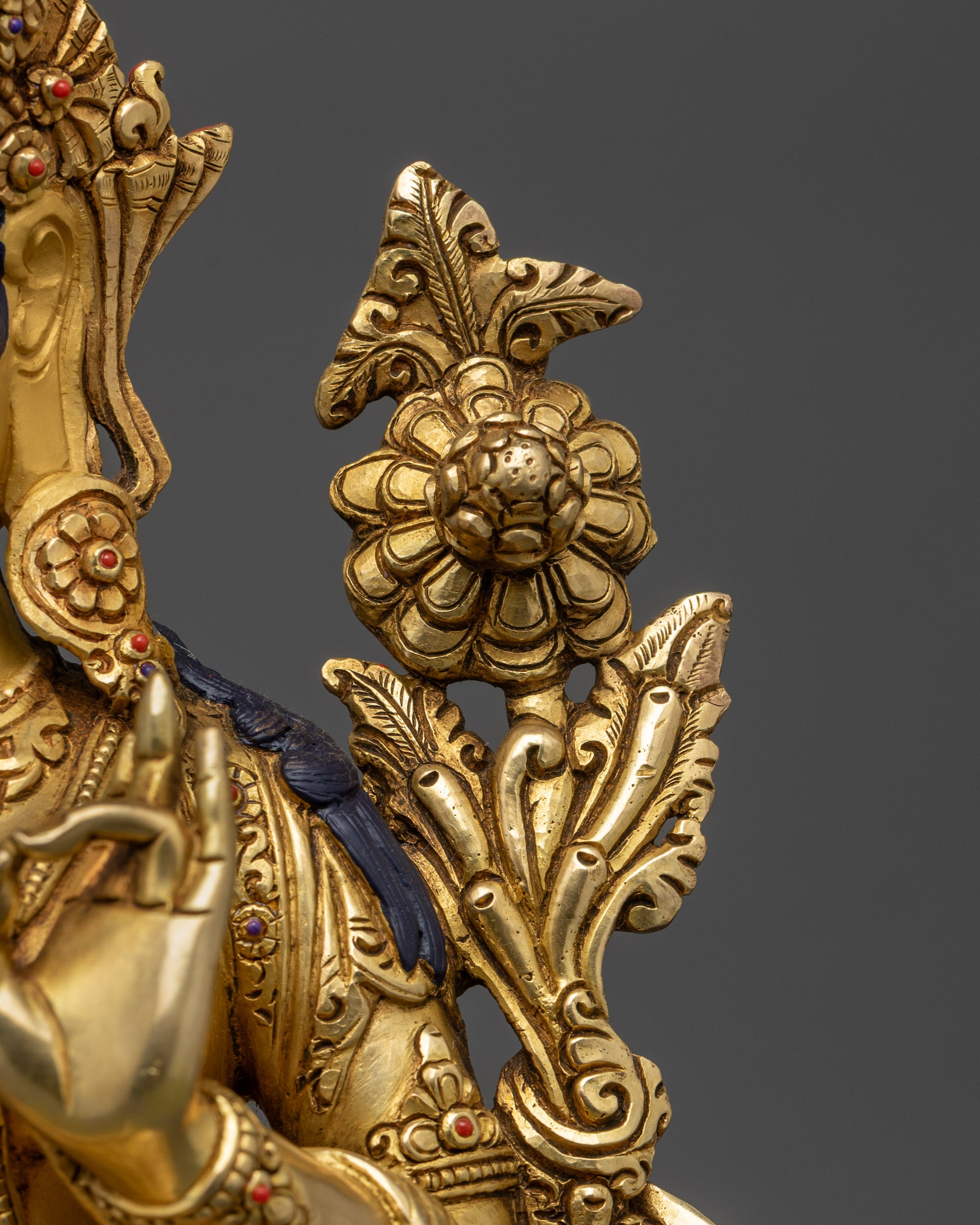 Handcrafted Statue of Divine Green Tara | 24K Gold Face of Mother Tara