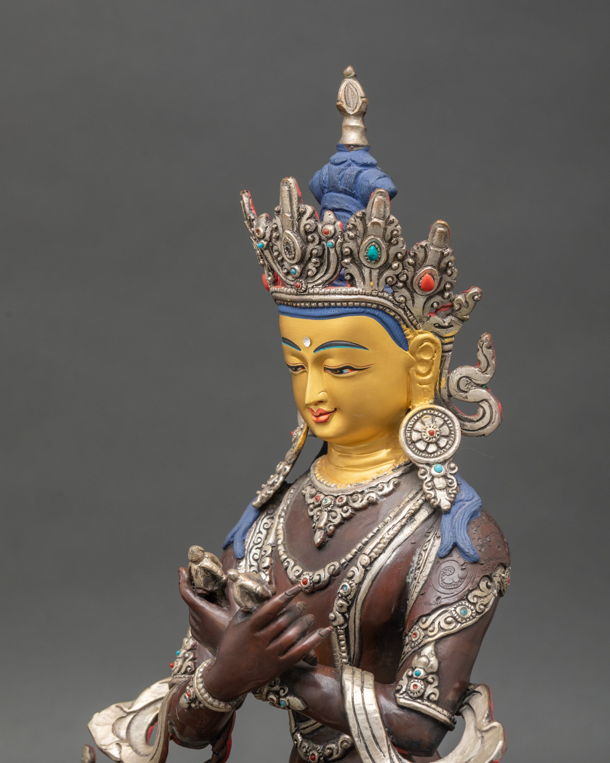 Vajradhara Statue for Home Shrine | Lost-Wax Copper Buddha with Gold Detailing