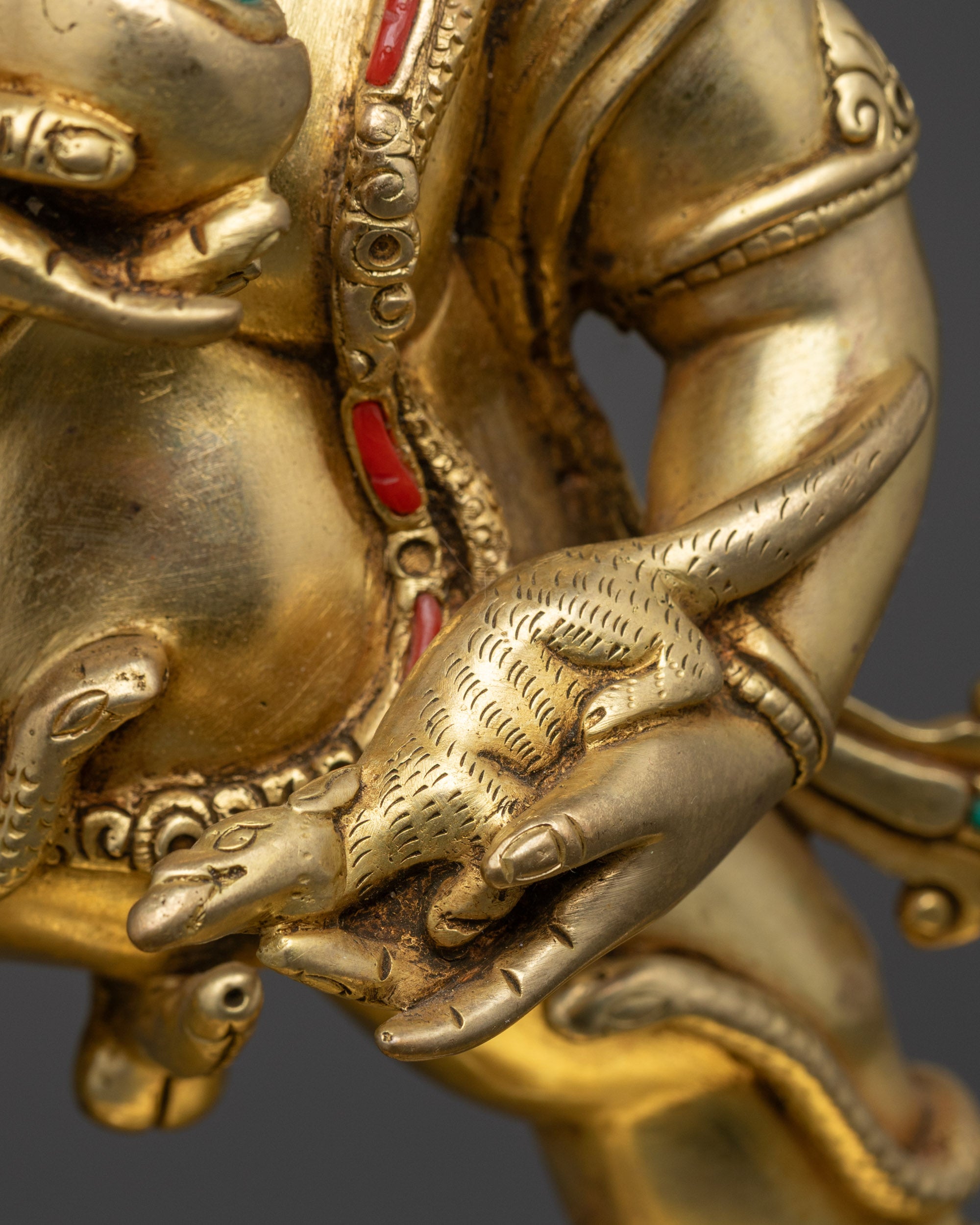 Exquisite 24K Gold-Gilded Black Dzambhala Statue | Deity of Wealth