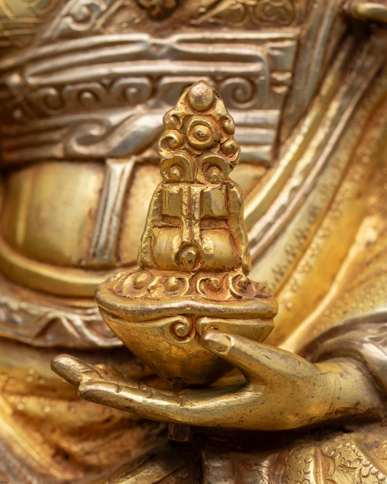 Guru Rinpoche Statue | 24K Gold-Gilded Copper Sculpture