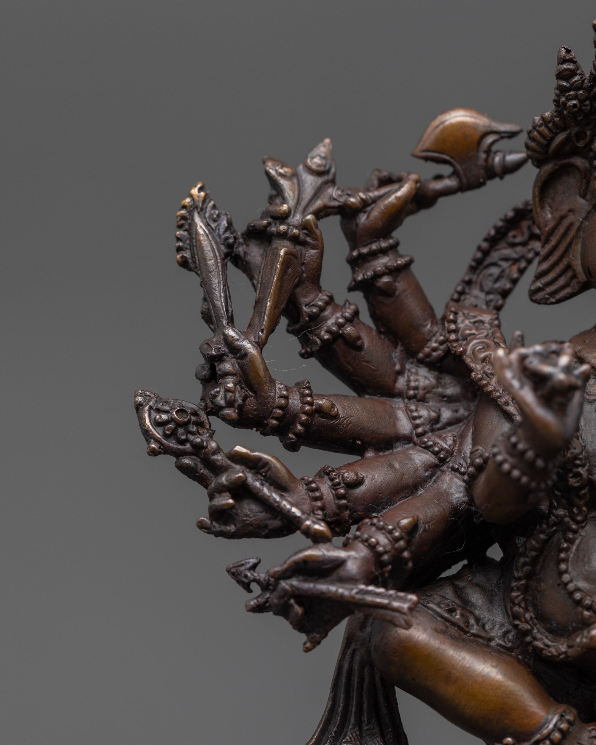 12 Armed Oxidized Ganesha Statue | Artistic Elephant God Idol for Home