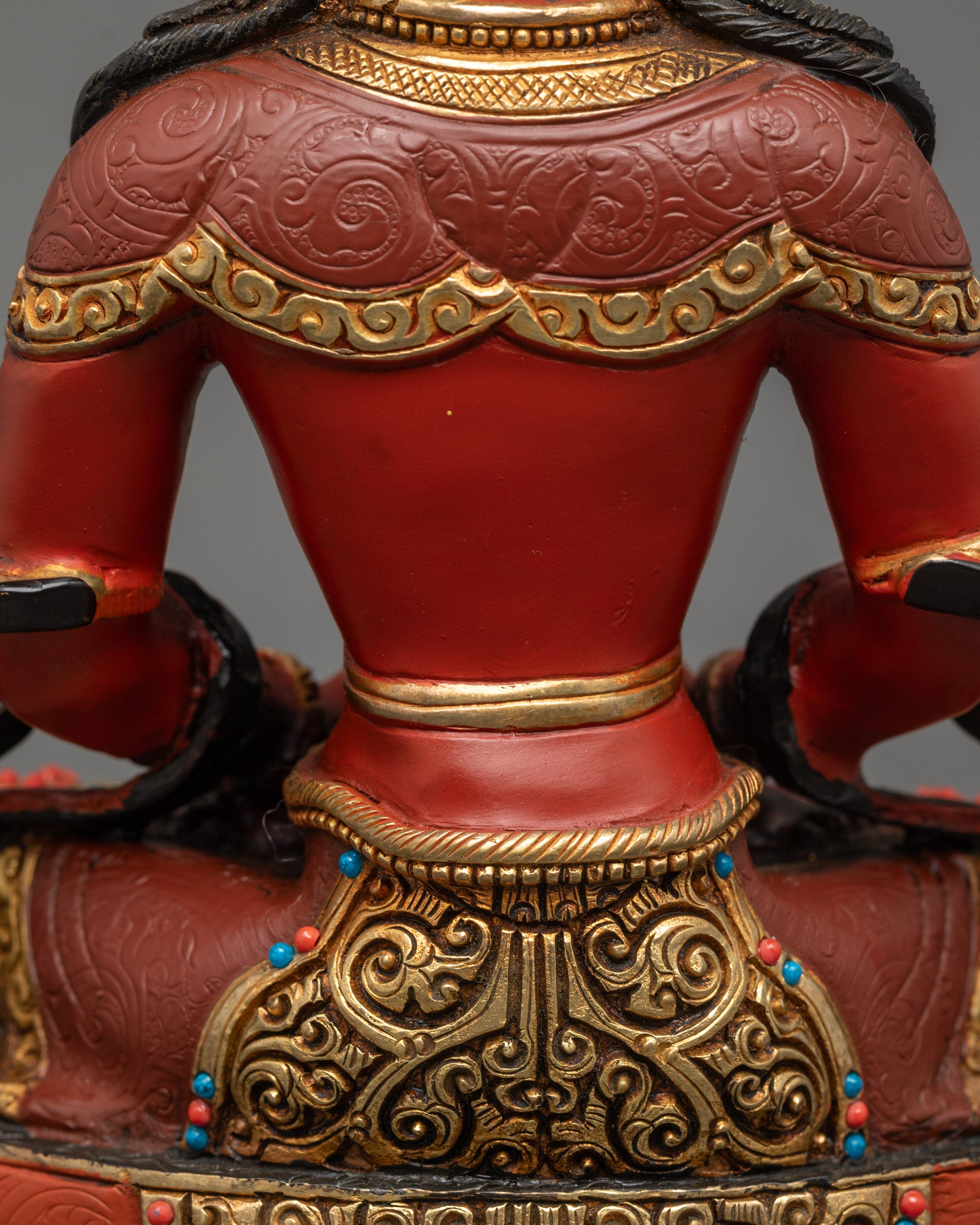 Red Hued Amitayus Statue | Handmade Nepalese Buddha for Altar