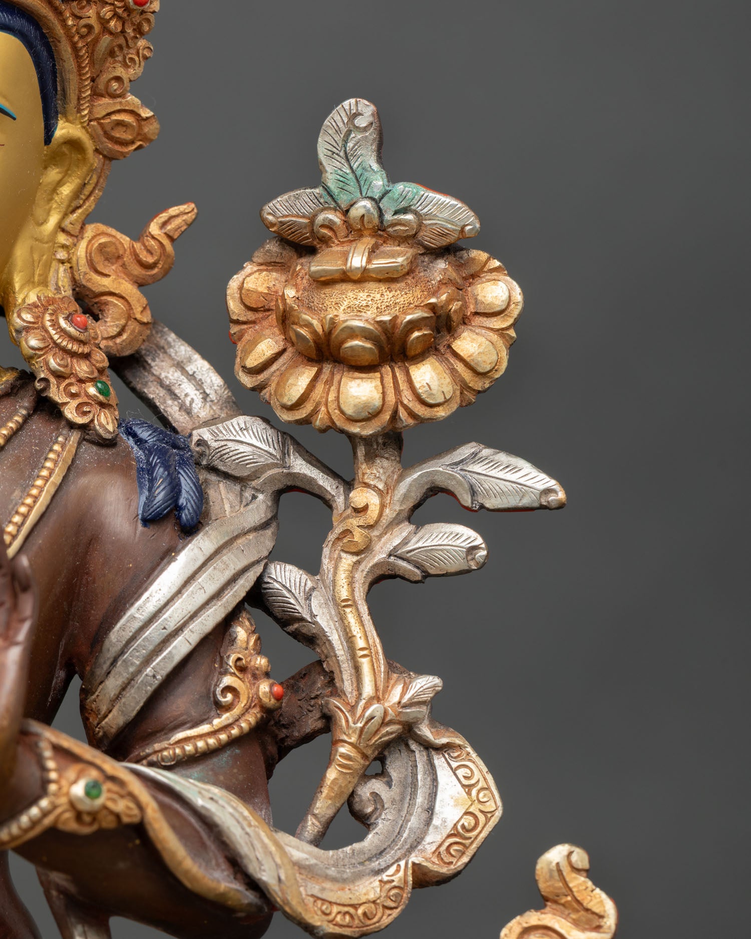 Oxidized Copper Manjushri Statue | Wisdom Deity Artwork