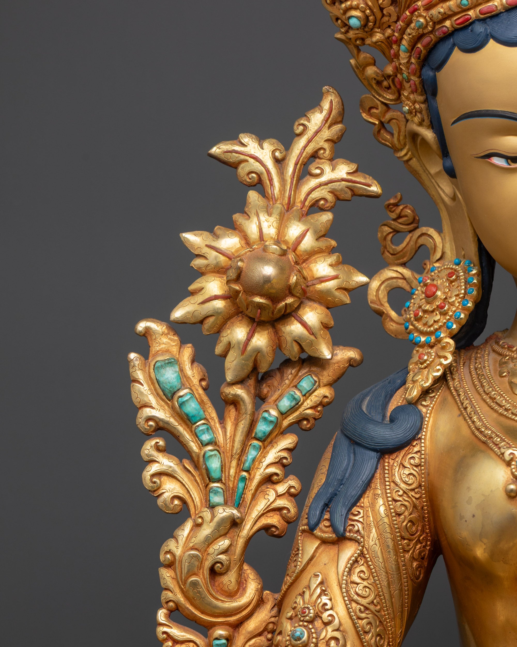 24K Gold-Gilded Green Tara Statue | Traditional Nepalese Buddhist Art