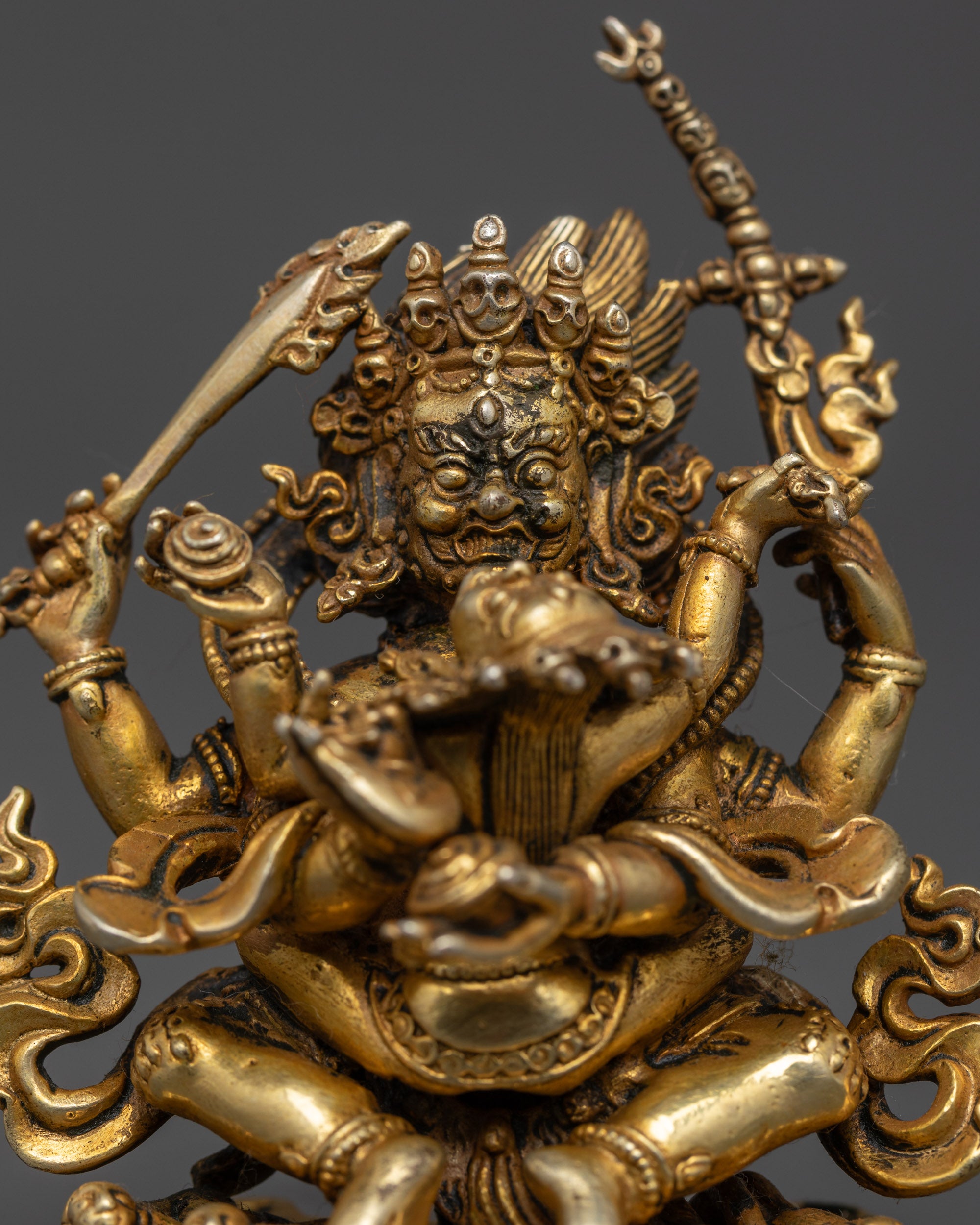 Nepalese Four-Armed Mahakala Statue | Tibetan Protector Deity