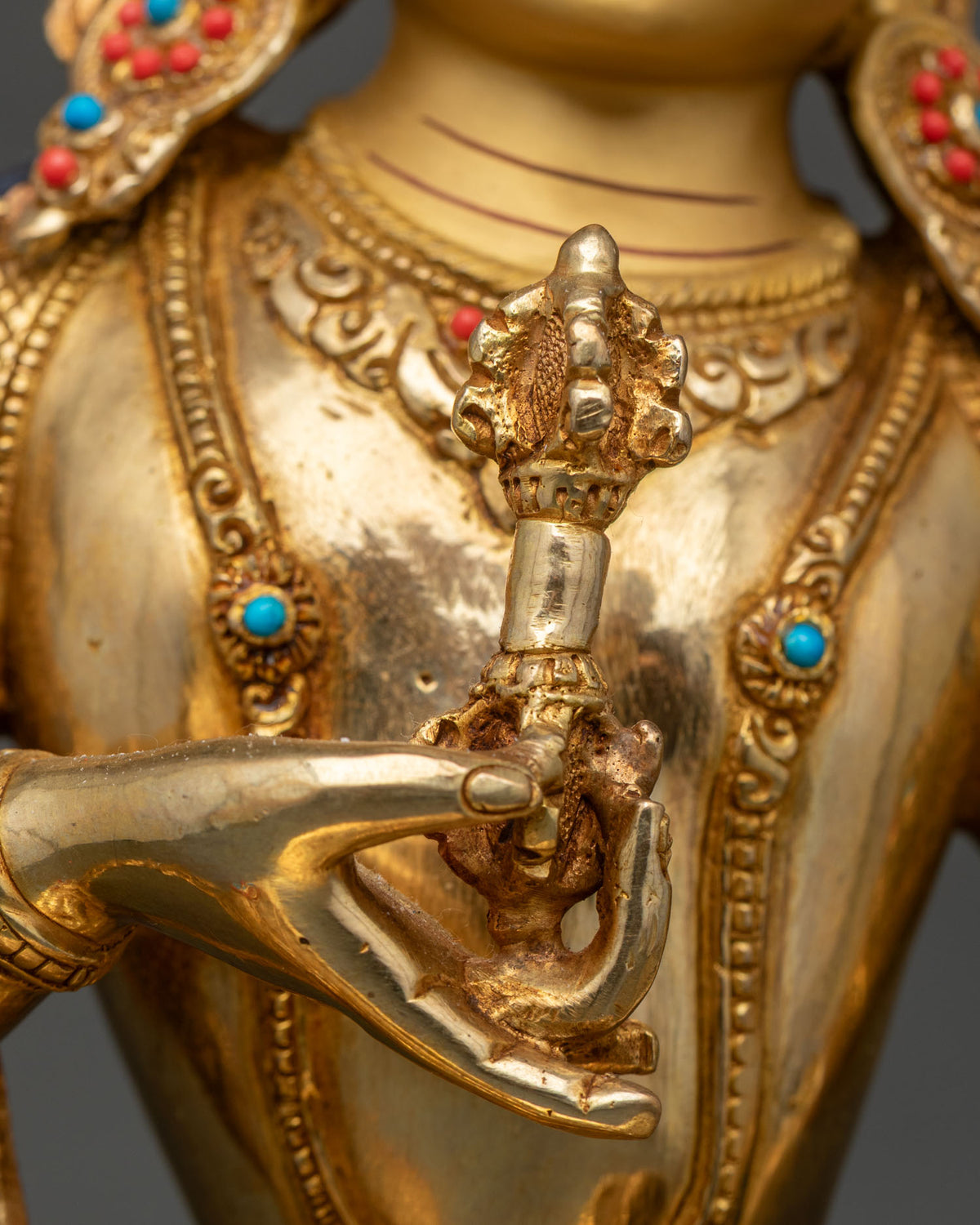 Nepalese Dorje Sempa Sculpture | 24K Gold Fire-Gilded Copper Figurine