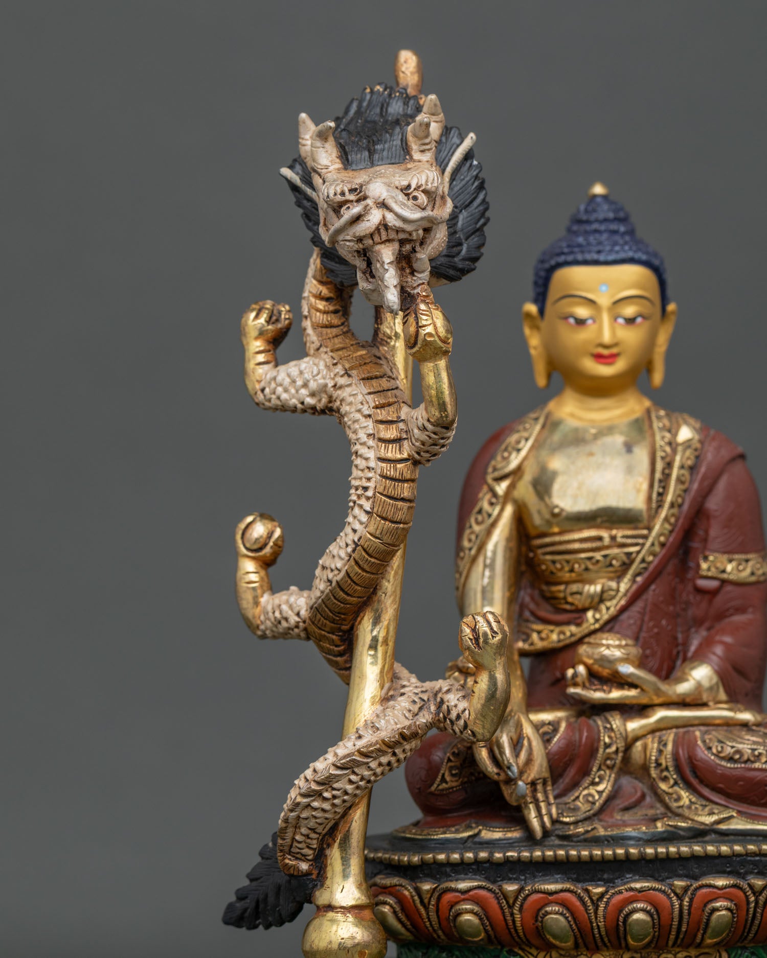 Medicine Buddha Statue With Throne & Five Dhyani Buddhas