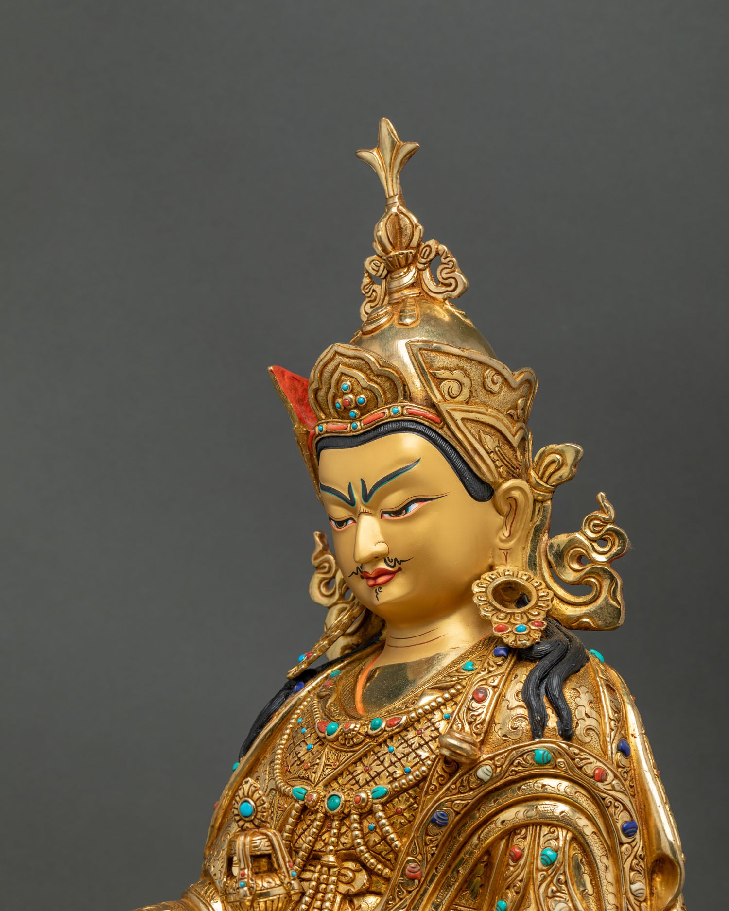 Guru Rinpoche with Two Consorts Statue – Sacred Vajrayana Art