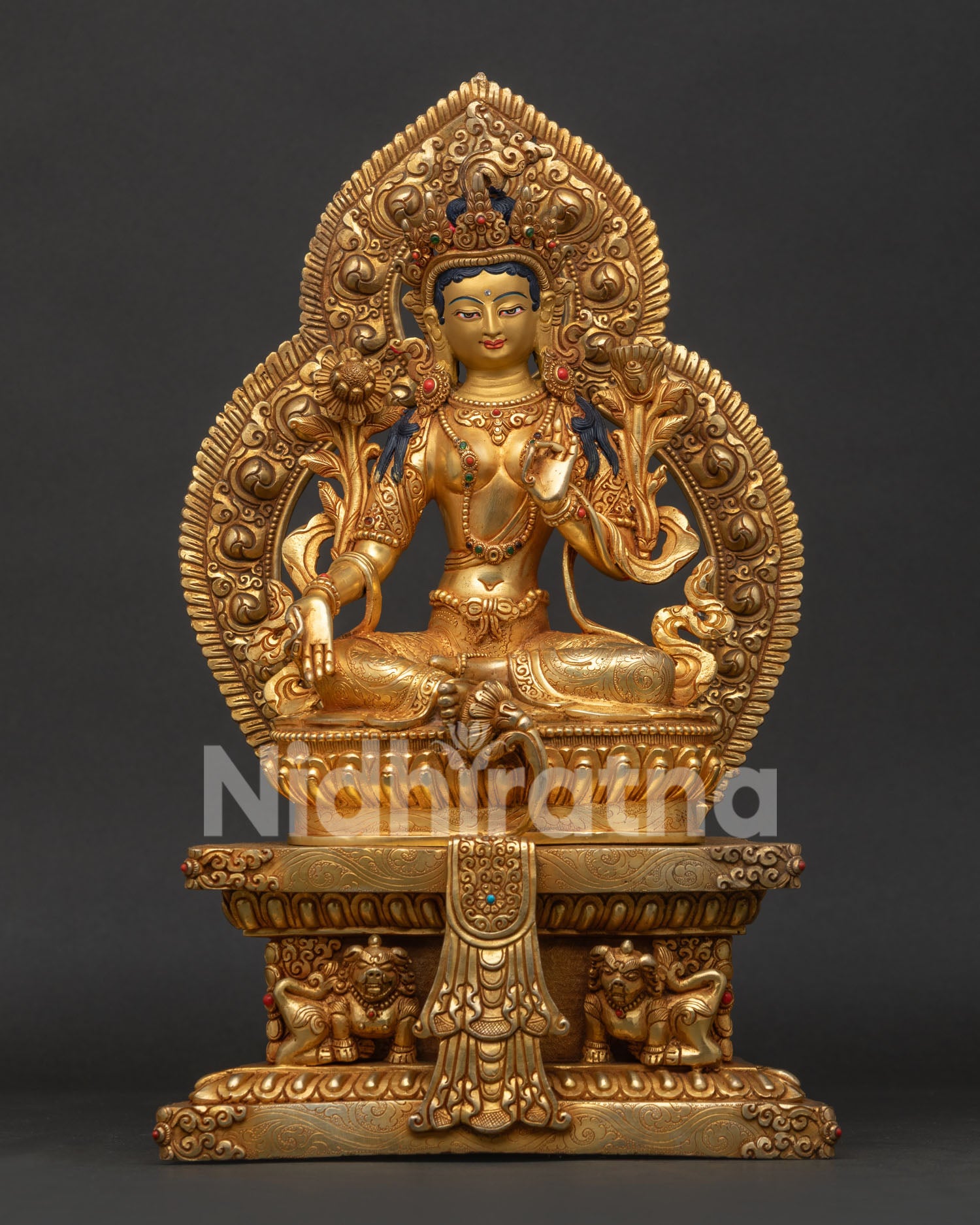 Green Tara with Throne Statue | Goddess of Compassion and Protection