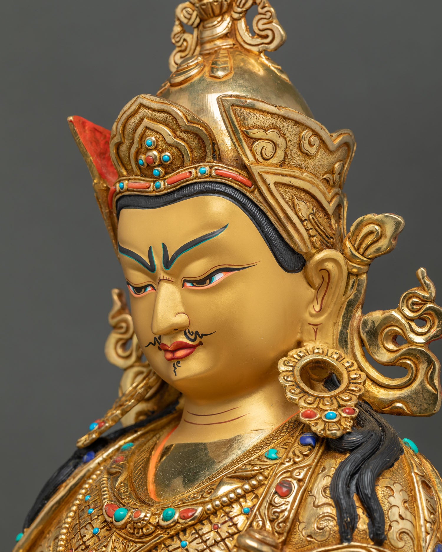 Guru Rinpoche with Two Consorts Statue – Sacred Vajrayana Art