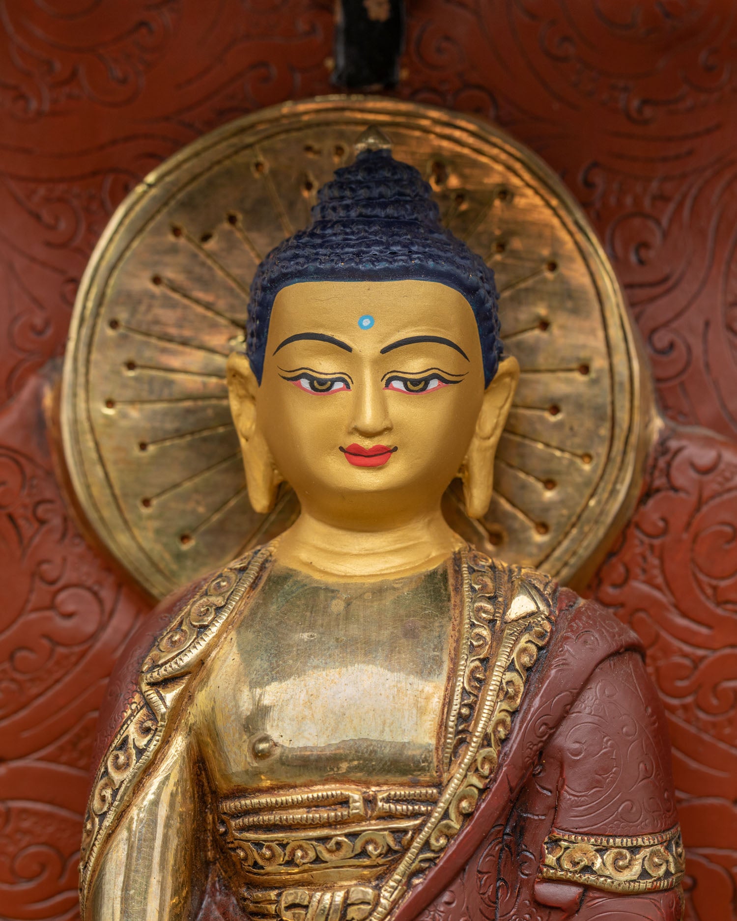 Medicine Buddha Statue With Throne & Five Dhyani Buddhas