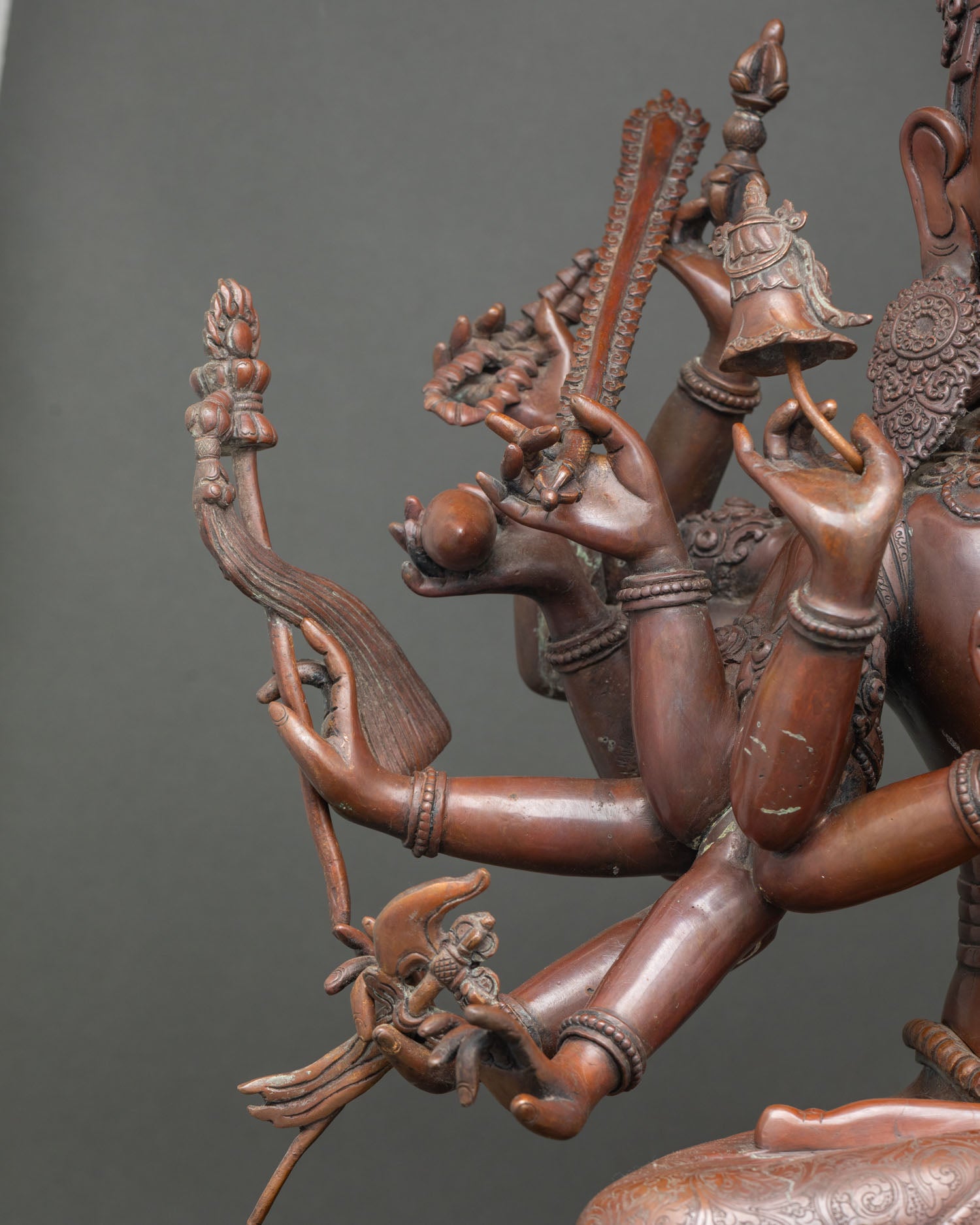 Japanese Chundi (Juntei Kannon) Statue | Oxidized Copper Buddhist Art