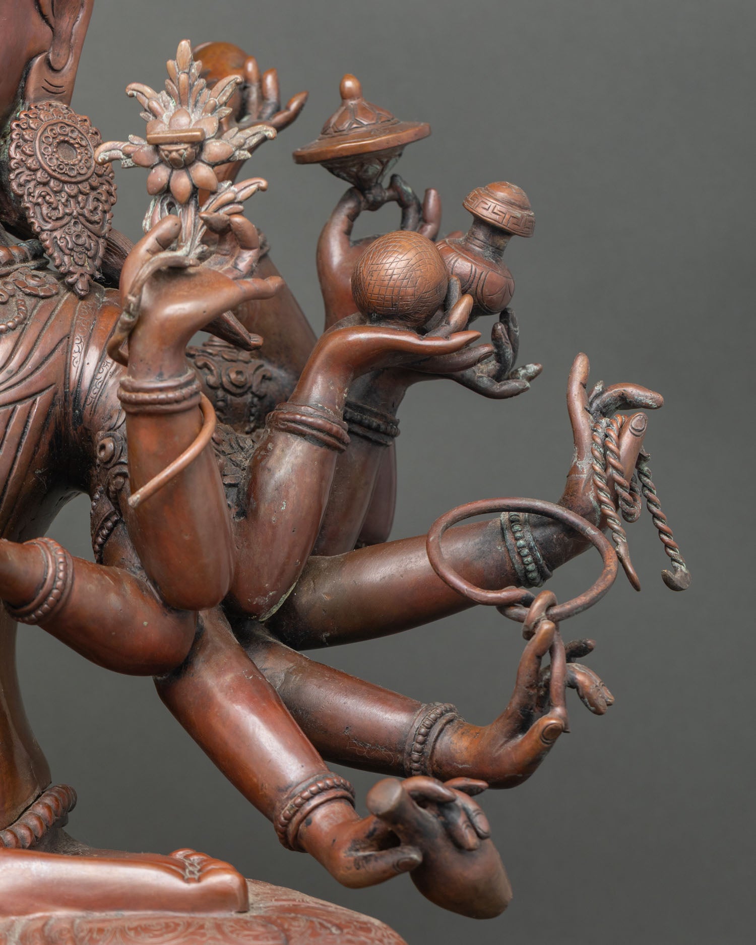 Japanese Chundi (Juntei Kannon) Statue | Oxidized Copper Buddhist Art