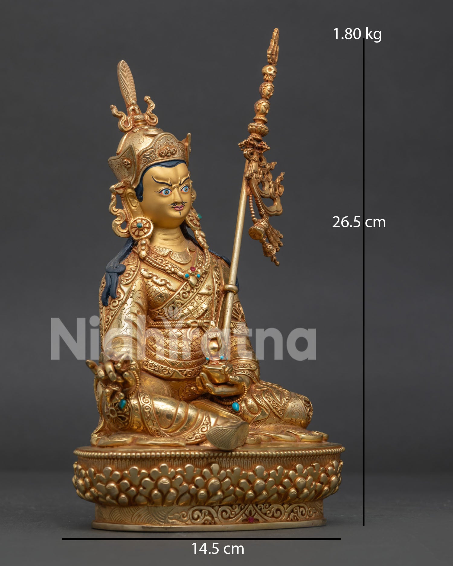 Guru Rinpoche Statue | Gold-Gilded Copper Buddhist Artwork