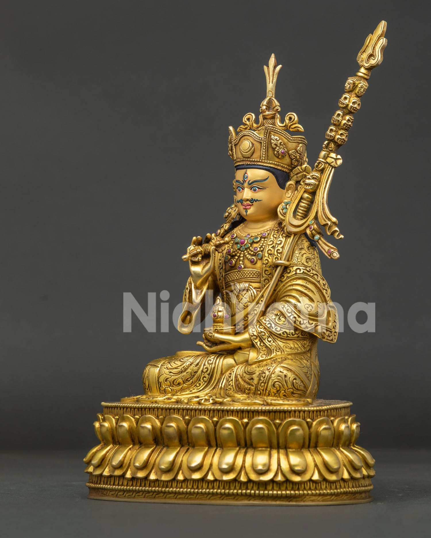 Left View of Nepalese Tsokye Dorje Statue Holding Vajra and Skull Cup