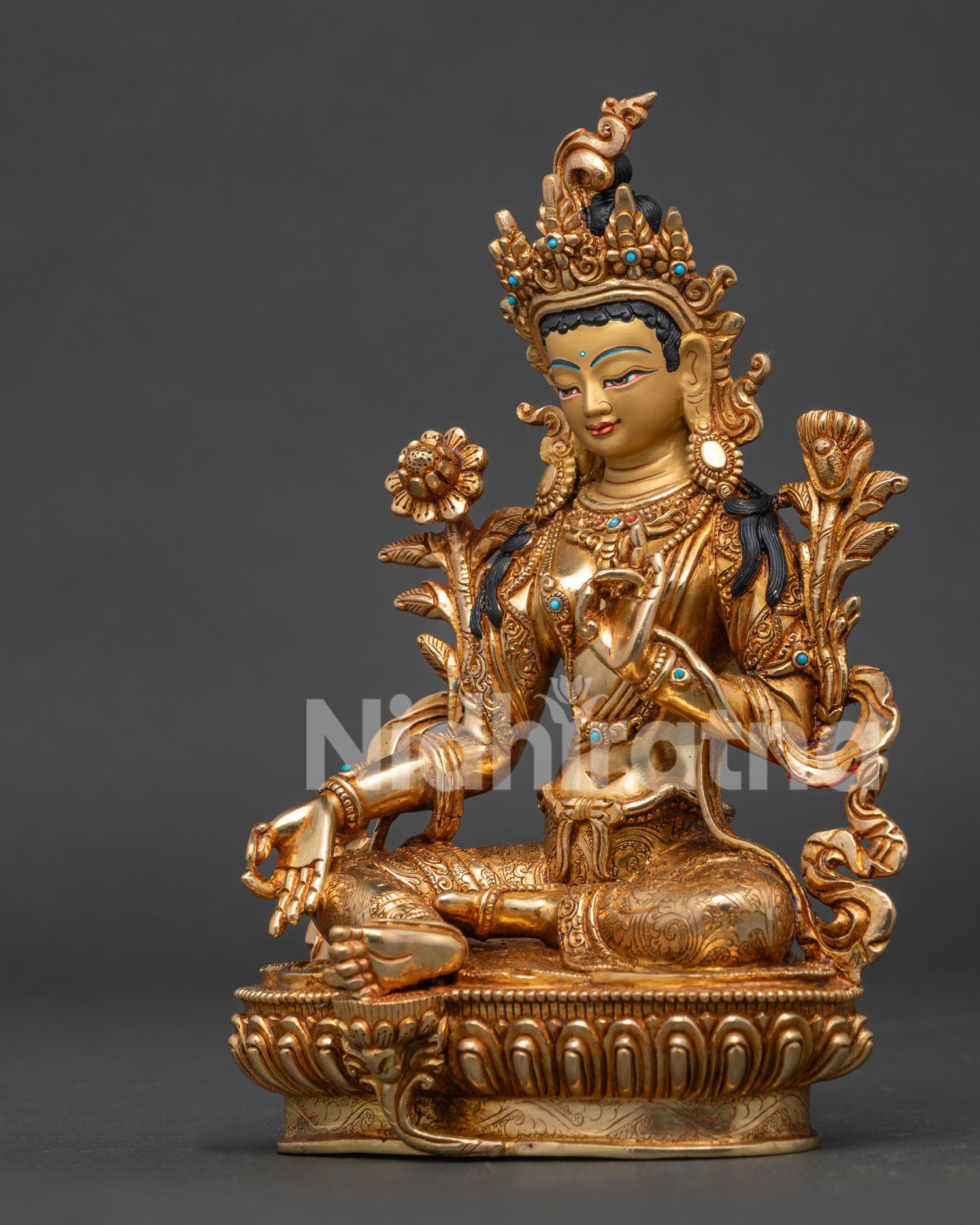 Green Tara Statue | 24K Gold Gilded Buddhist Art