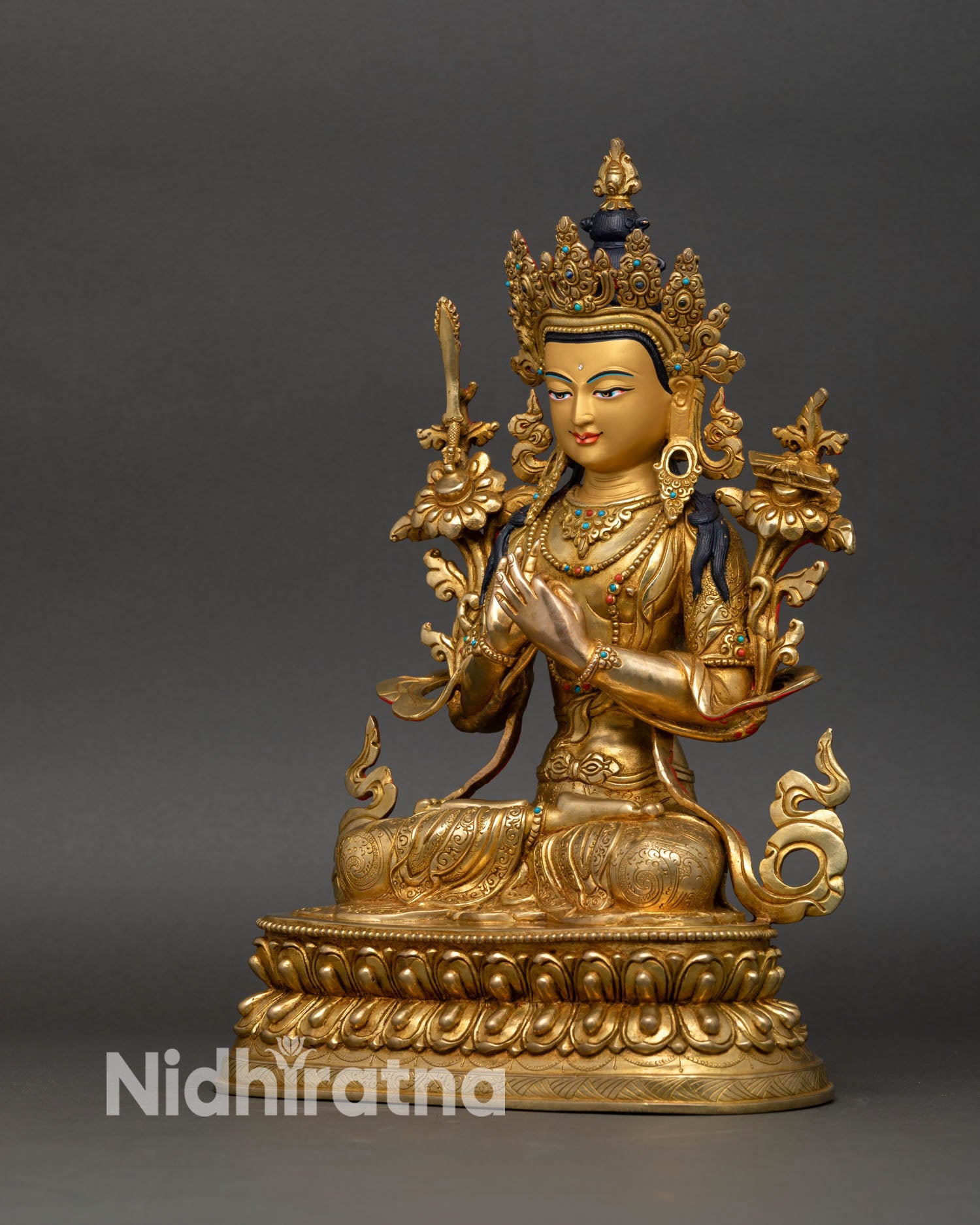 Tibetan Manjushri | 24K Gold Fire-Gilded Sculpture