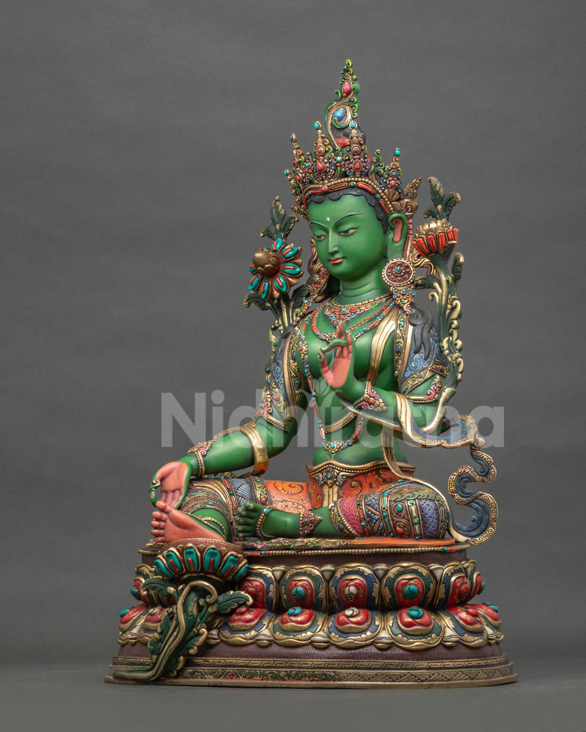 Vibrant Green Tara Sculpture – Handcrafted Nepali Buddhist Art