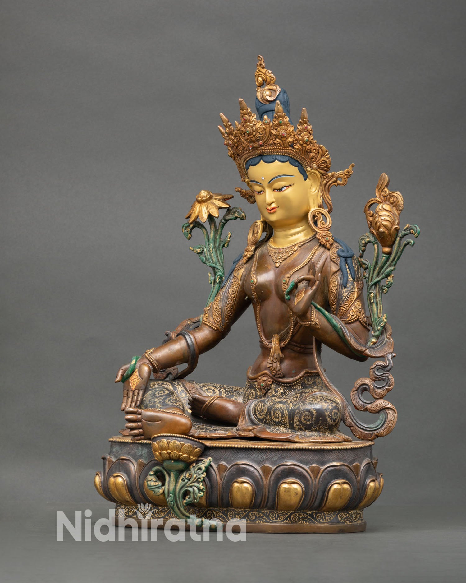 Green Tara Statue | Handmade Copper Art for Spiritual Practice